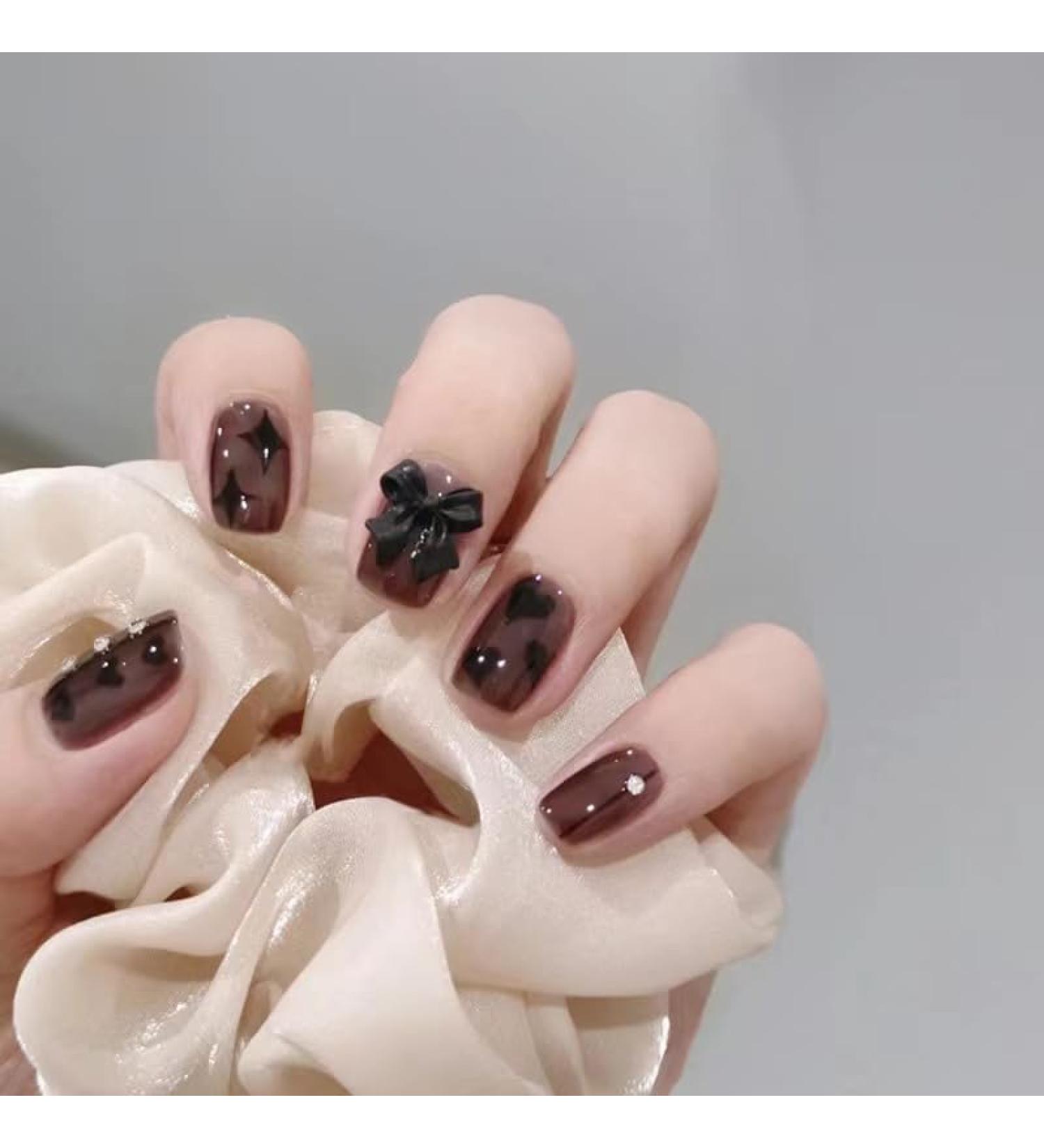 24Pcs/Set Press On Nails Ins French Gradient Dark Butterfly Diamonds False Nails Acrylic Fake Nails Full Cover Nails Tips Artificial Finger Manicure Press on nails for Women and Girls - Buy Online on GoSupps.com