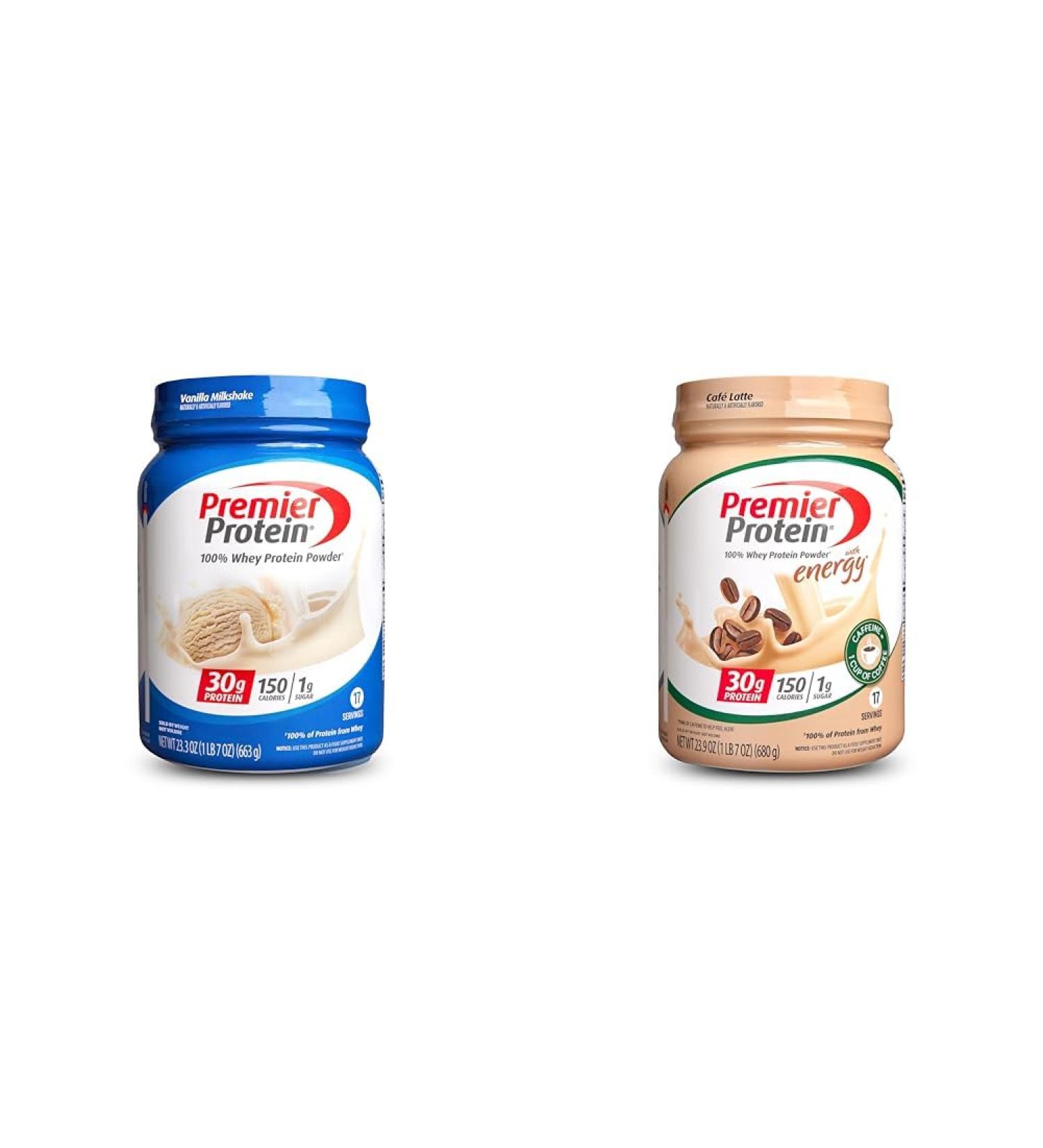 Premier Protein Powder Vanilla & Cafe Latte 30g Protein 1g Sugar 17 Servings 100% Whey Keto Gluten Free 23.3 & 23.9 Ounces