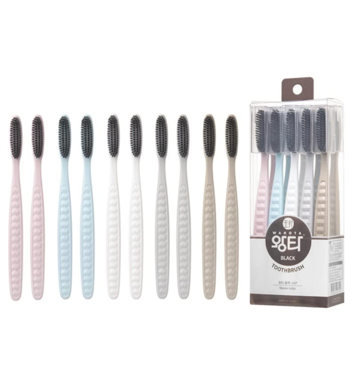 Samjung Wangta Soft Toothbrush 10 Pack (Charcoal) Best Manual Toothbrush for Maximum Efficient Cleaning and Sensitive Gums and Teeth