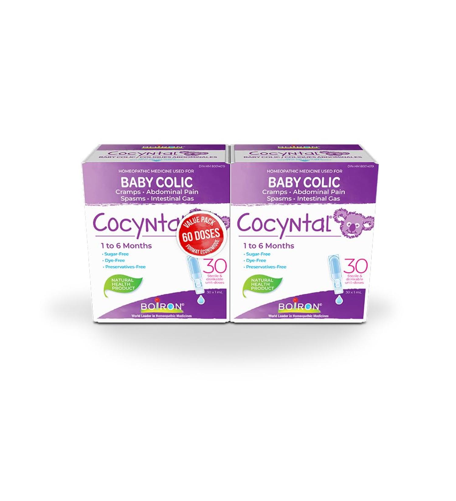 Boiron Cocyntal Pack of 2 used for the relief of baby colic: abdominal pain cramps spasms and intestinal gas. 60 unit-doses 2boxes - Buy Online on GoSupps.com