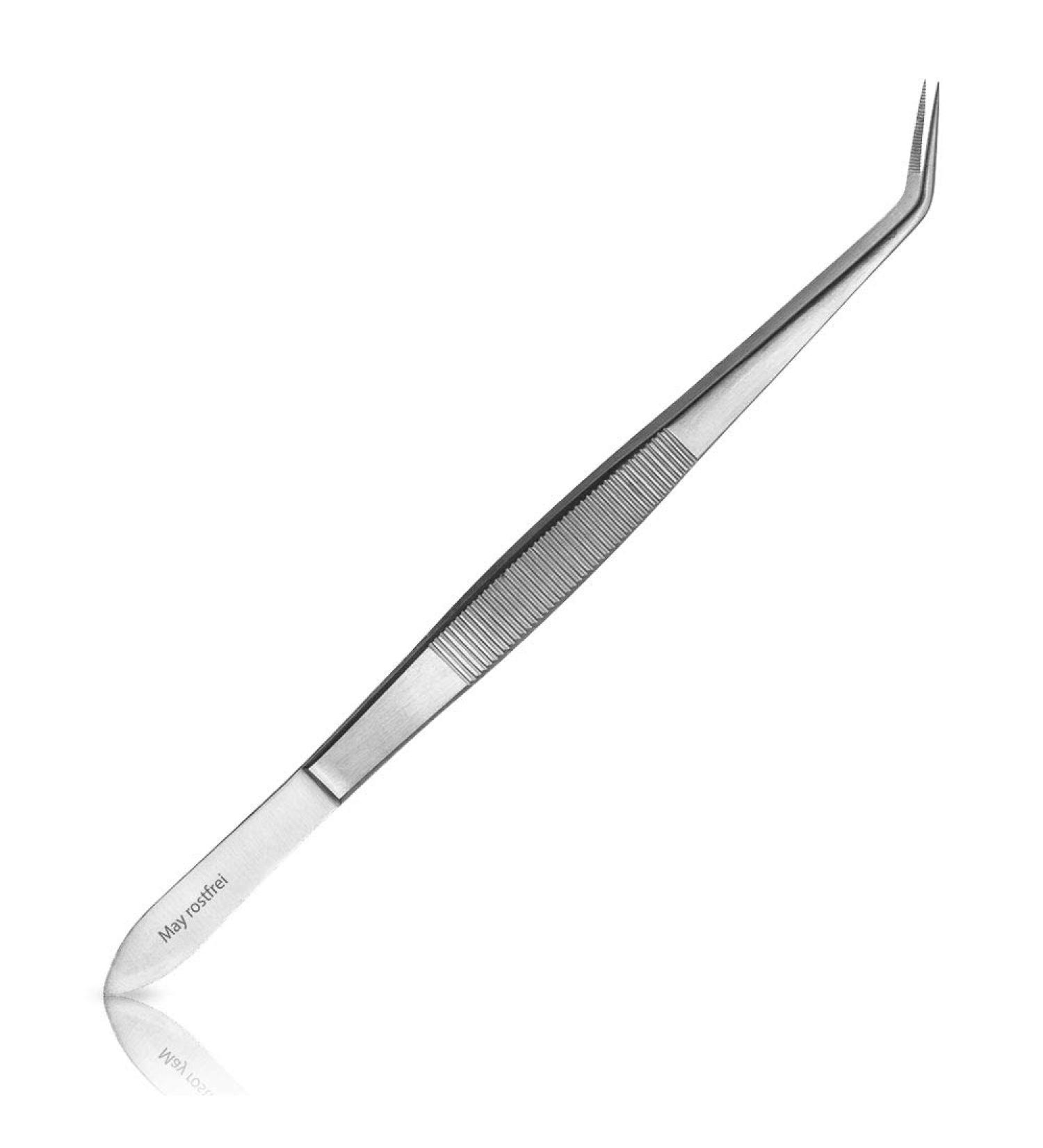 May - Terrarium tweezers 20 cm long with fine tip - Feeding tweezers - Feeding tongs - Curved design - Stainless steel