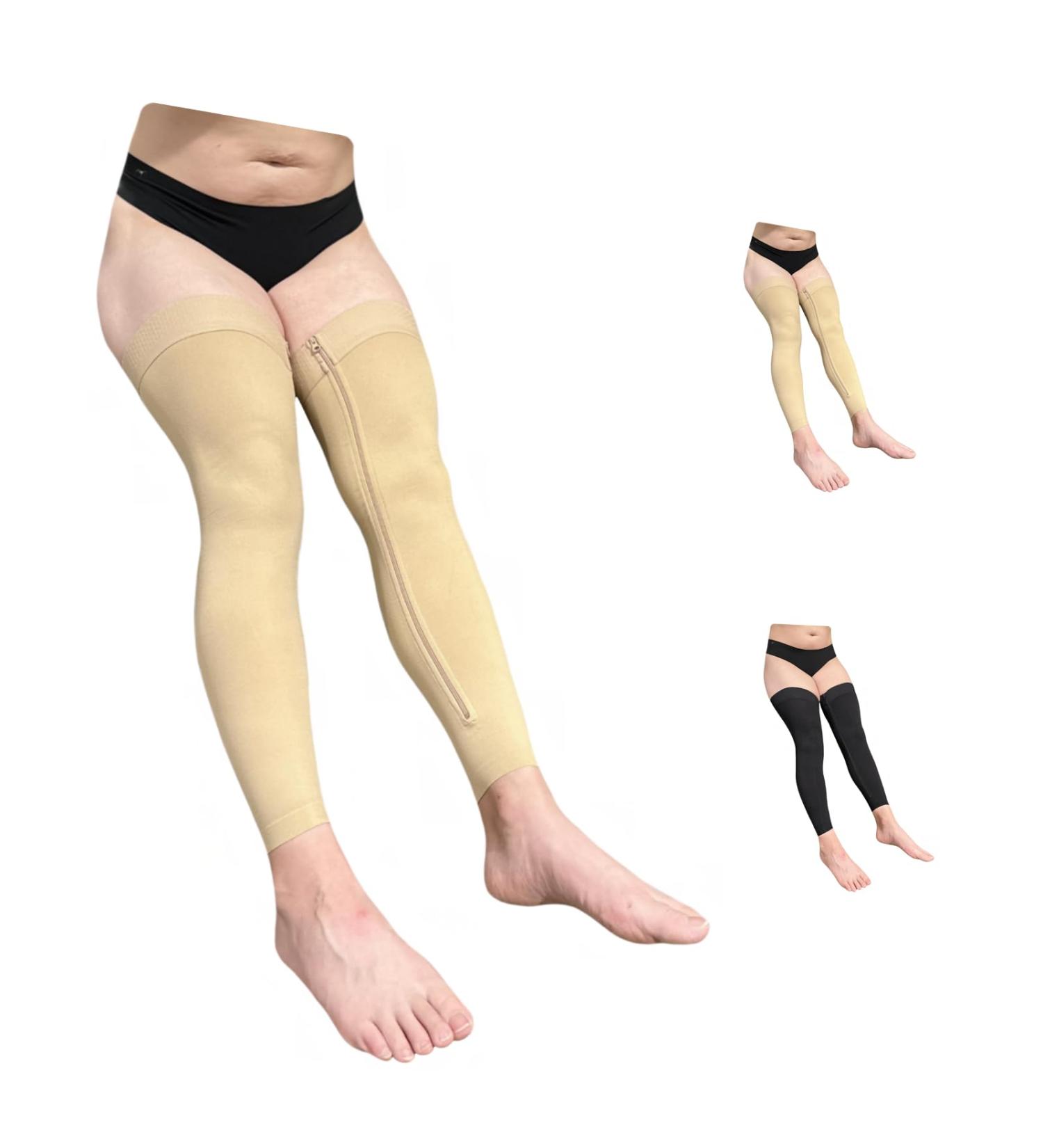 No Foot 20-30 mmHg Compression Thigh Highs with Inside Leg Zipper - Wide Calf - Nude (Large-X-Large) | International Shipping - Buy Online on GoSupps.com