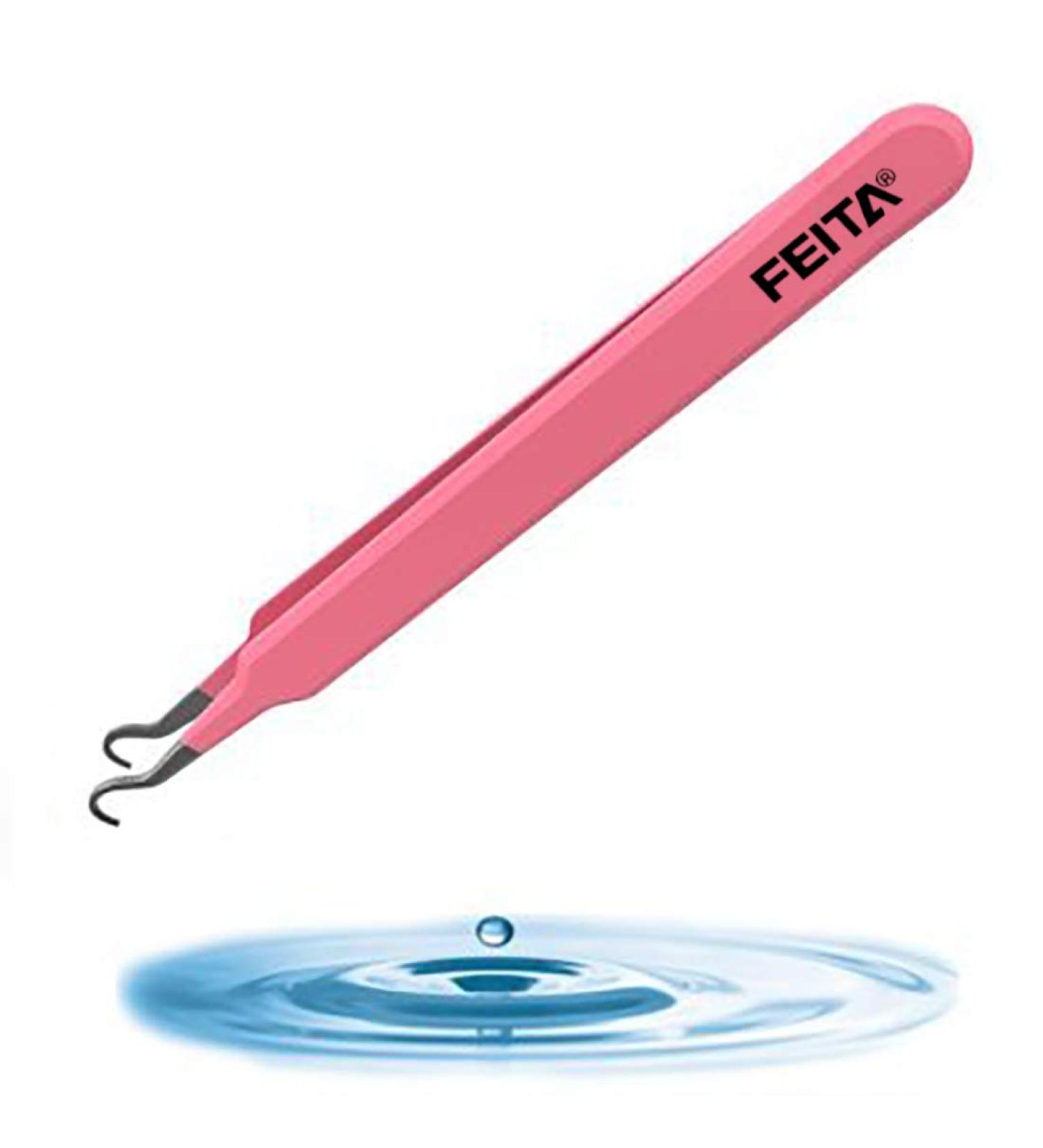FEITA Pro Blackhead Acne Extraction Tweezers - Surgical-Grade Stainless Steel Curved Comedone Extractor for Whitehead & Pimple Removal - Pink - Buy Online on GoSupps.com