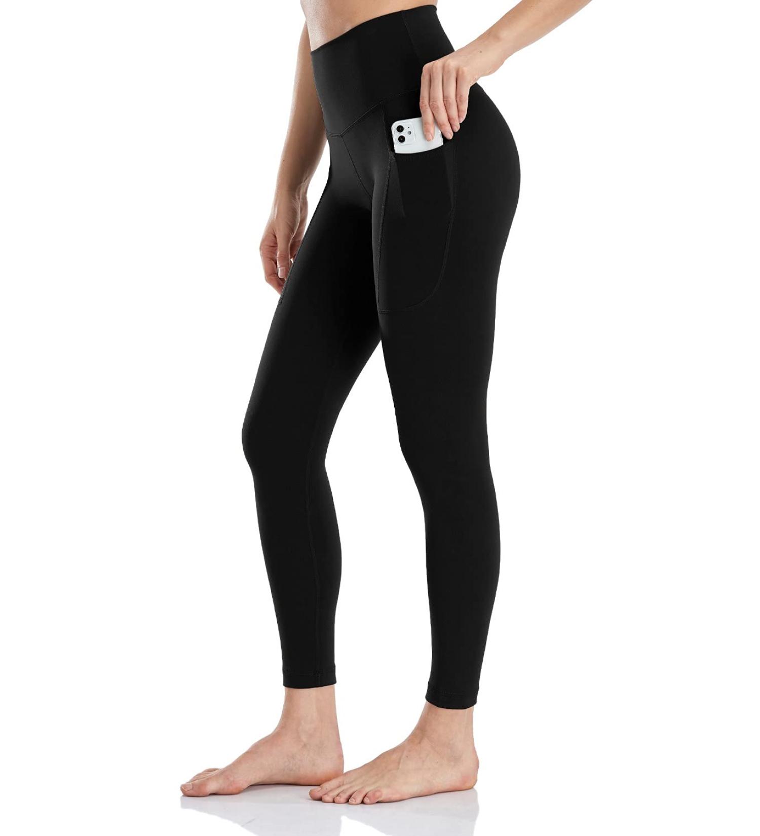 HeyNuts Essential High Waisted 7/8 Leggings with Side Pockets - 25 Compression Workout Yoga Pants for Women, Size Large, Black - Buy Online on GoSupps.com