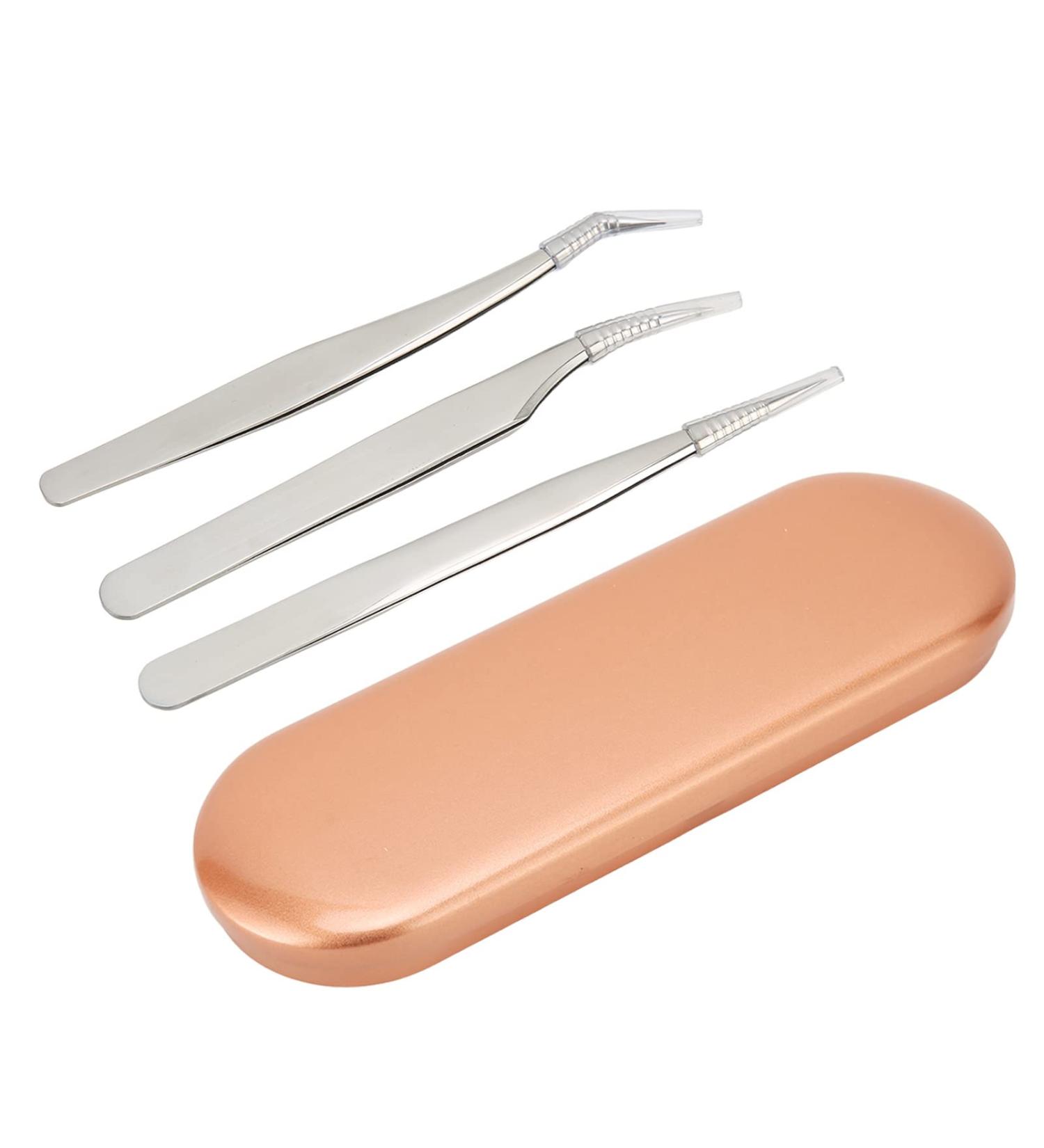 Premium Stainless Steel Eyelash Tweezers Set - 3 Pack for Salon & Home Use | Blackhead Extractor Tools - Buy Online on GoSupps.com