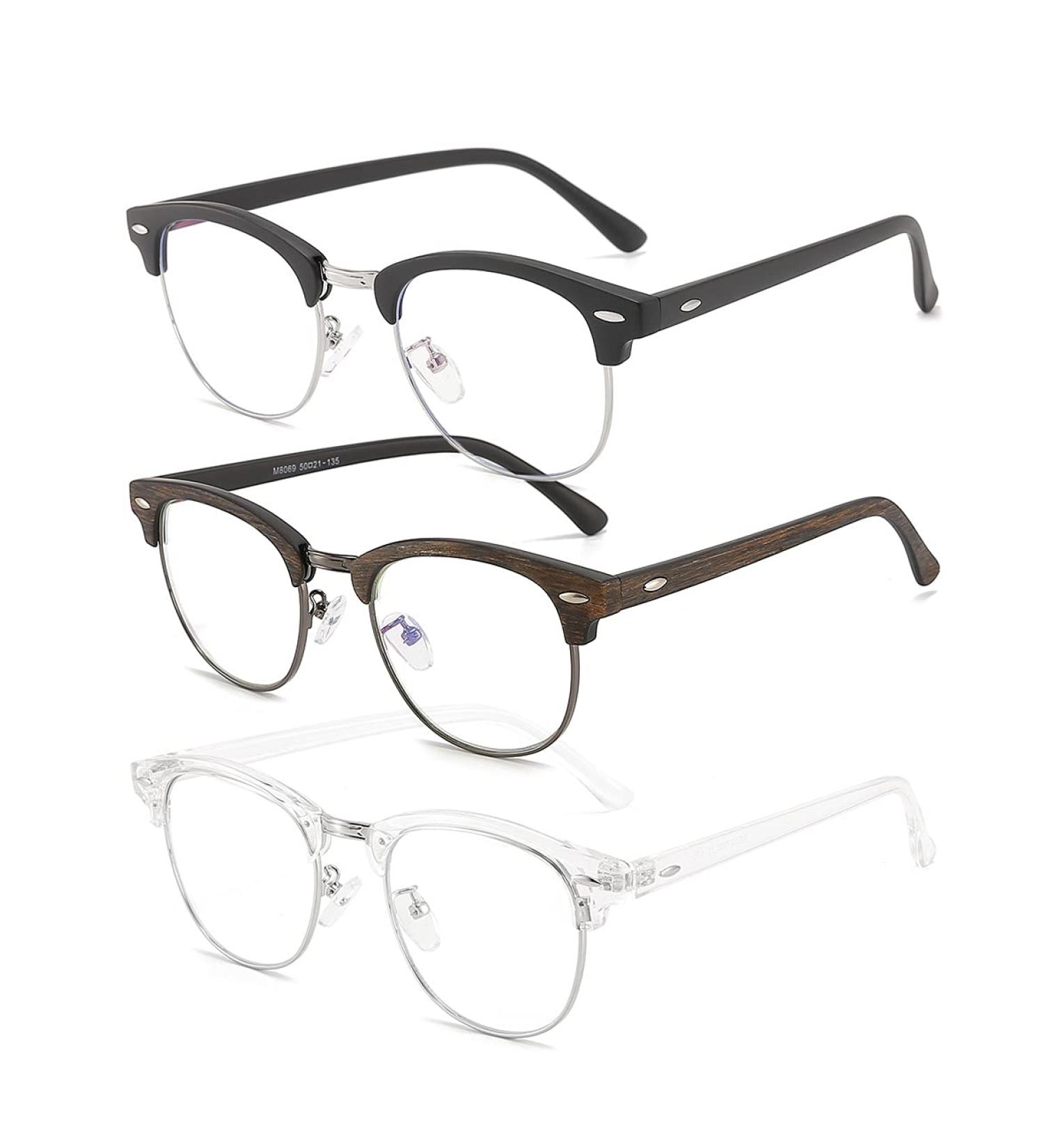 SOAR&EAGLE 3 Pack Blue Light Blocking Glasses - Retro Semi Rimless Computer Gaming Eyewear for Men/Women (Sand Black Silver/Wood Grain Gun/Crystal Silver) - Buy Online on GoSupps.com