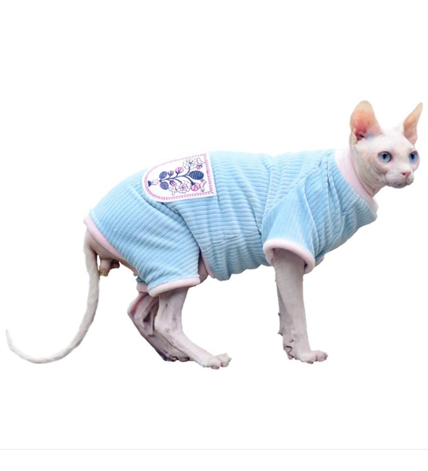 Rayminsino Hairless Cat Clothing - Elastic Four-Legged Loop Kitten Outfit in Medium Blue | Sphynx Apparel for Pets - Buy Online on GoSupps.com
