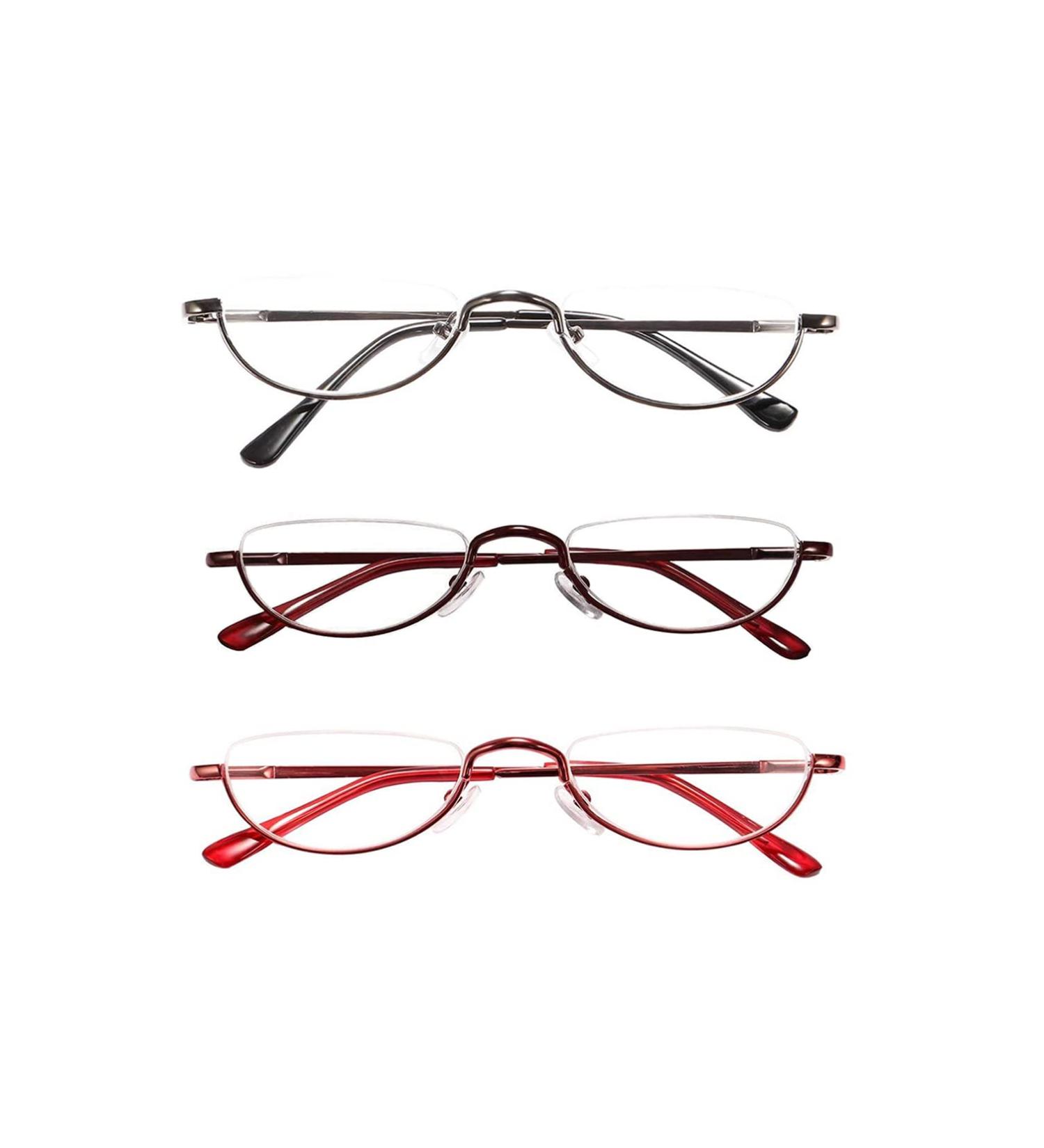 VISENG 3 Pack Vintage Alloy Half Moon Reading Glasses Women Men Slim Half Frame Lens Readers Glasses +2.75 3 Pack(red?brown?gray) 2.75 Diopters - Buy Online on GoSupps.com