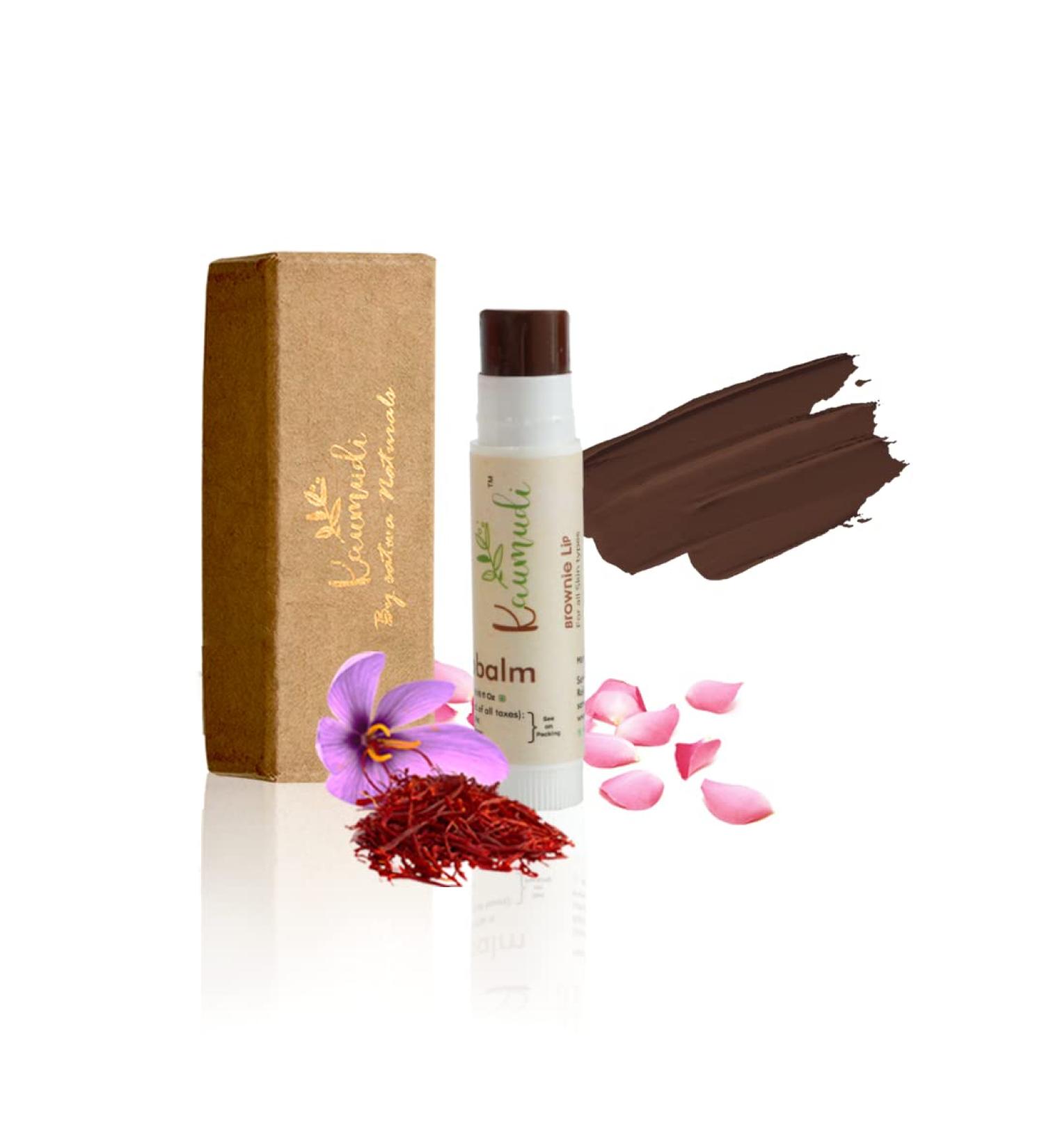 Kaumudi Handmade & Natural 3 in 1 Lip Balm (Cheek Tint & Eye Shadow) with Blend of Rose Damascena & Saffron Essential Oil (Brownie Lip) - Buy Online on GoSupps.com