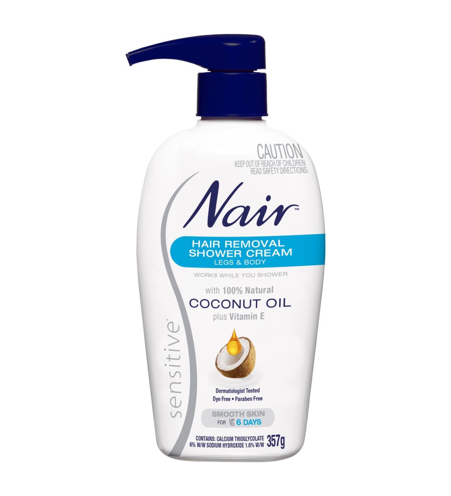 Nair Sensitive Hair Removal Shower Cream with Coconut Oil - 357g | Smooth Gentle Effective Hair Removal - Buy Internationally - Buy Online on GoSupps.com