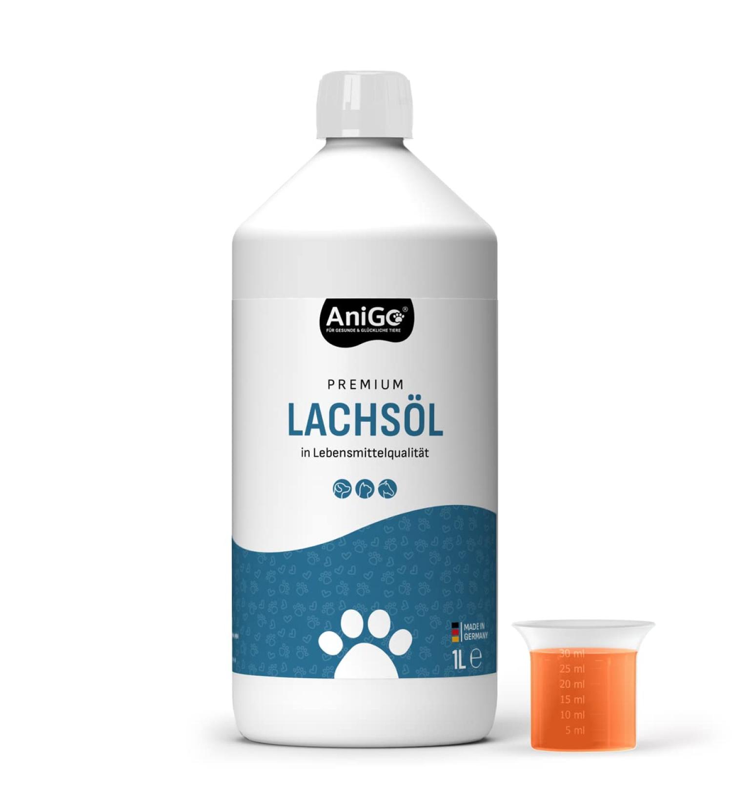 Anigo Premium Salmon Oil for Dogs - 1 Liter Omega 3 & 6 High-Dose Fish Oil for Optimal Health - BARF Quality - Buy Online on GoSupps.com