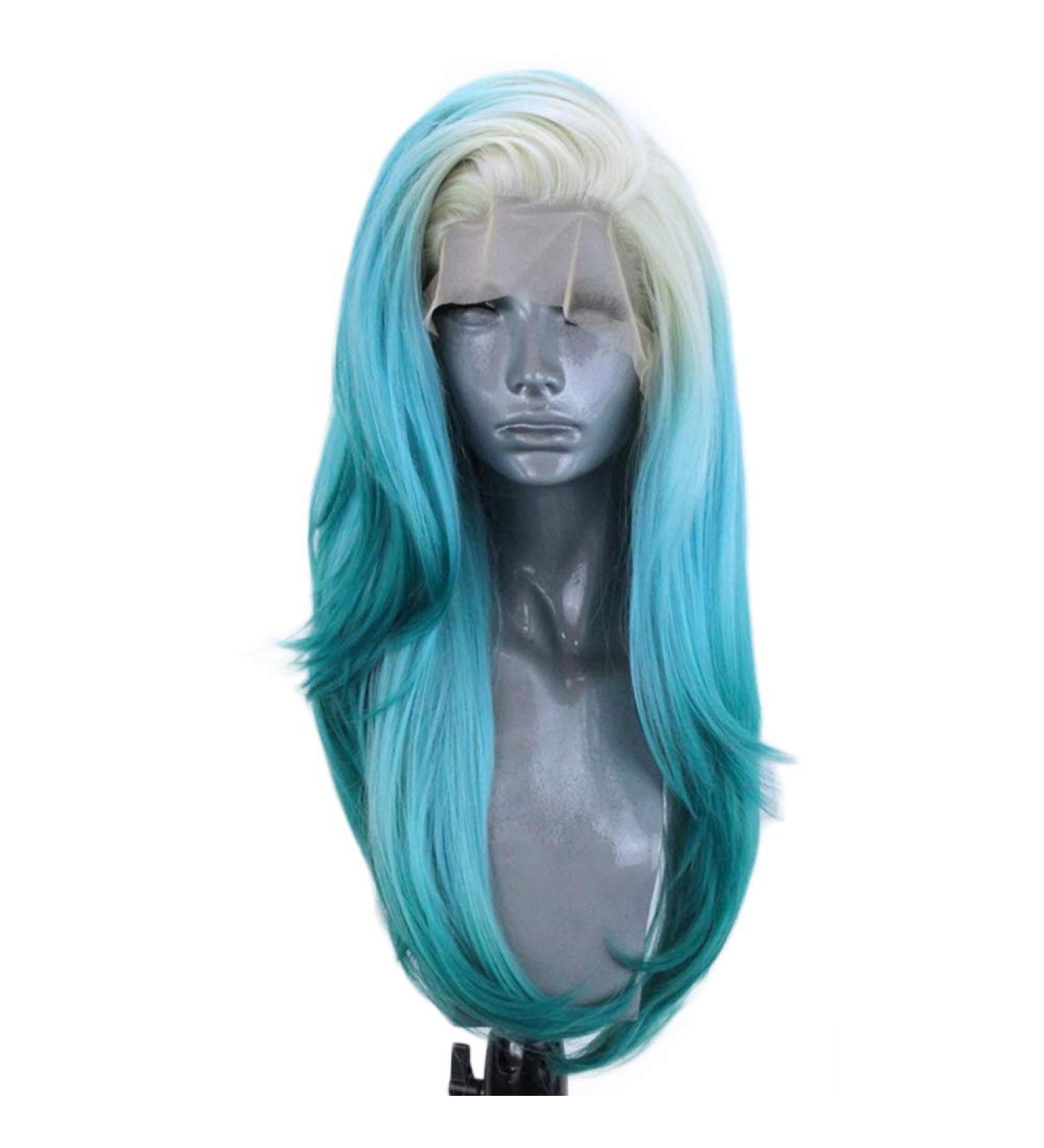 SHIYID Platinum Blonde Lace Front Wig - Blue Side Part Natural Long Waves | High Temperature Fiber Synthetic Hair - Buy Online on GoSupps.com