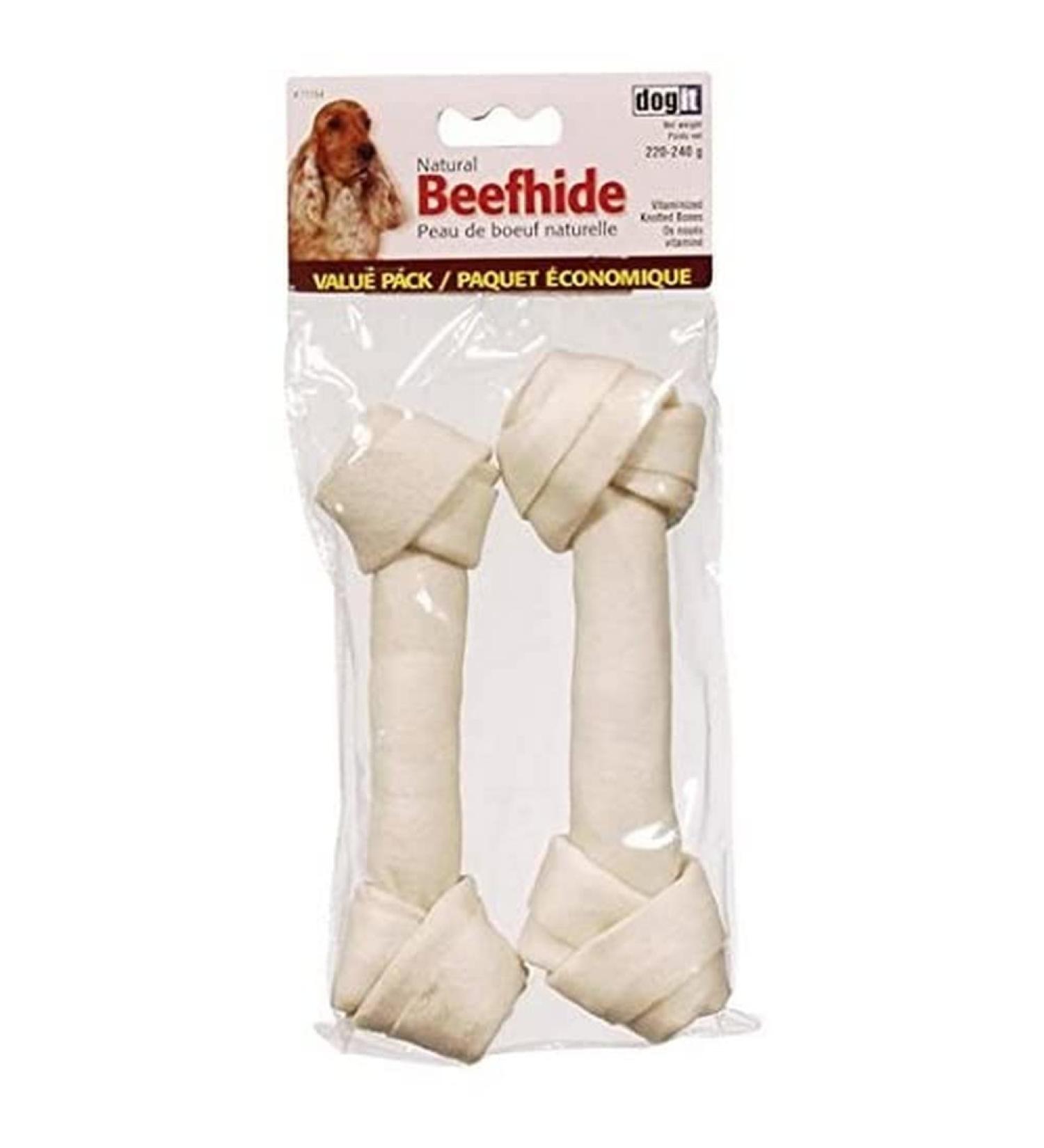 Dogit White Beef Hide Bone Value-Pack 2 Knotted Bones Medium 20cm (8-Inch) 110-120-Gram (3.9-4.2-Ounce)