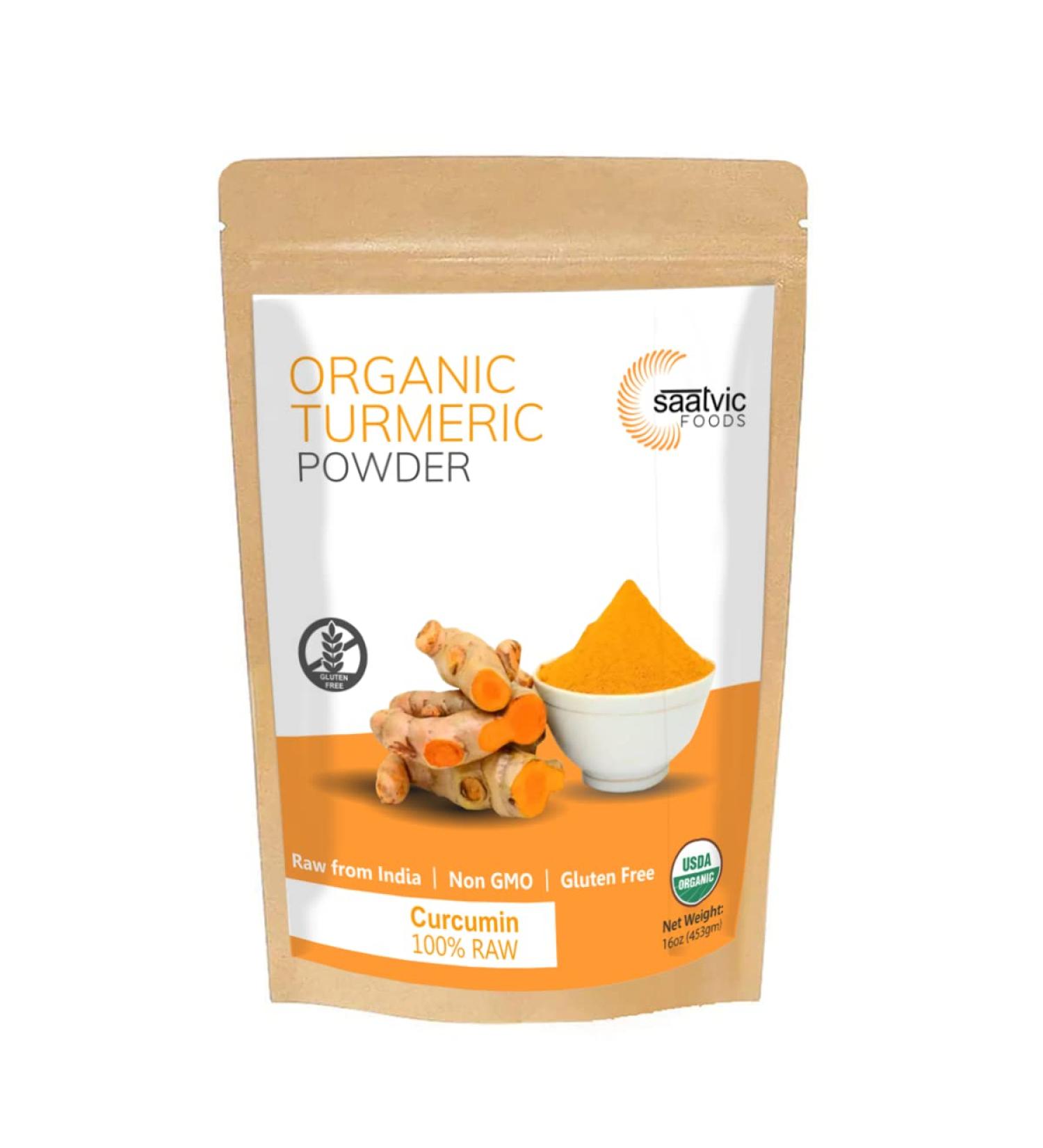 Organic Turmeric Root Powder w/ Curcumin | Lab Tested for Purity | 100% Raw from India | 8oz Resealable Kraft Bag | by Saatvic Foods - Buy Online on GoSupps.com