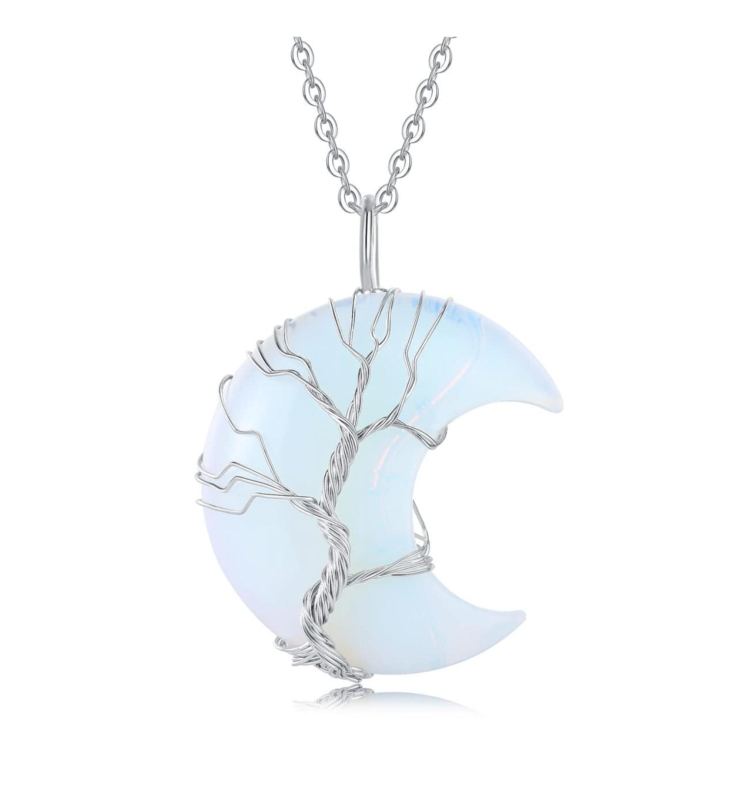 XIANNVXI Crystal Crescent Moon Necklace - Tree of Life Reiki Spiritual Jewelry with Synthetic Opal - Buy Online on GoSupps.com