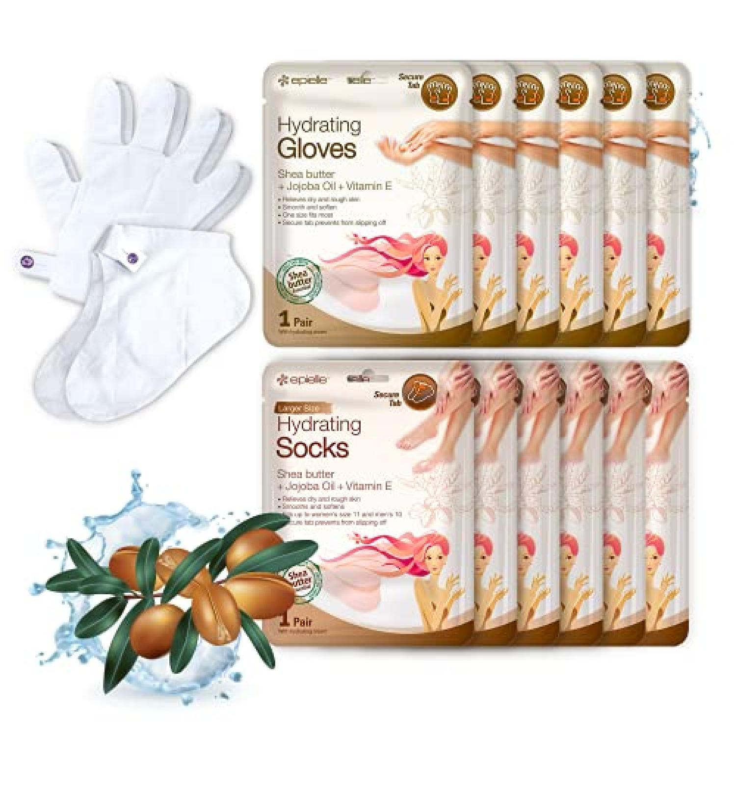 Epielle Hydrating Hand & Foot Masks 12pk for Dry Hands & Cracked Heels | Shea Butter, Jojoba Oil, Vitamin E | Spa Day Beauty Gifts - Buy Online on GoSupps.com