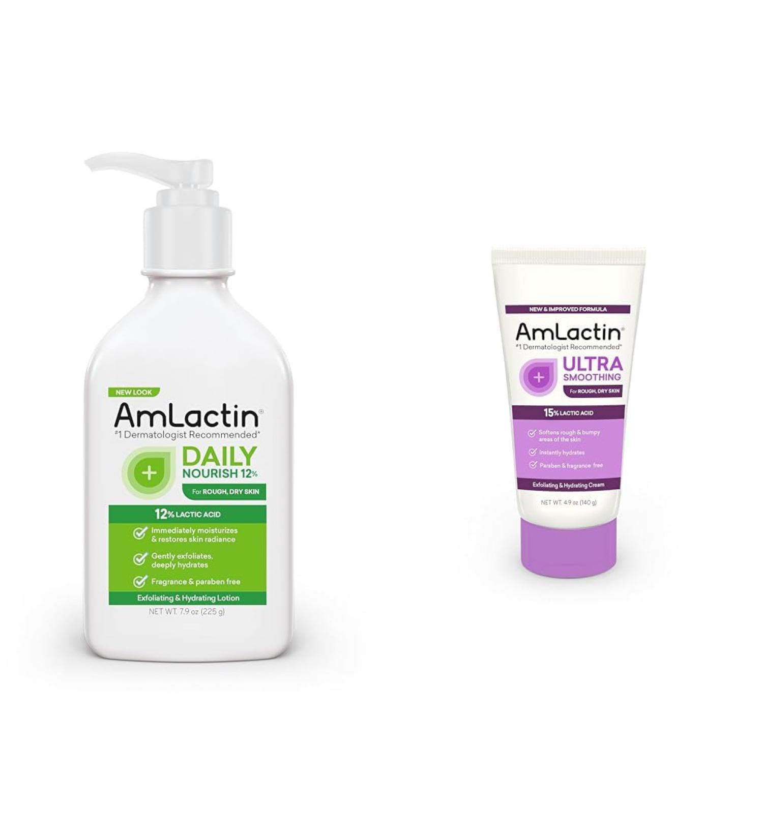 AmLactin Daily Moisturizing 7.9 oz Lotion and Ultra Smoothing 4.9 oz Cream Bundle for Dry Skin - Buy Online on GoSupps.com