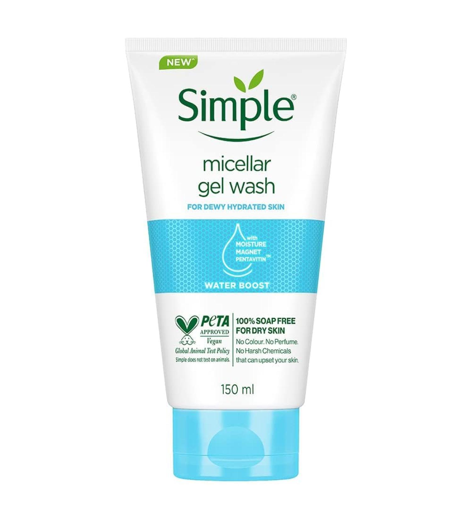Sim._.ple Water Boost Micellar Facial Wash 150ml | 100% Soap-Free for Dewy Hydrated Skin | Ideal for Normal to Dry Skin | International Shipping Available - Buy Online on GoSupps.com