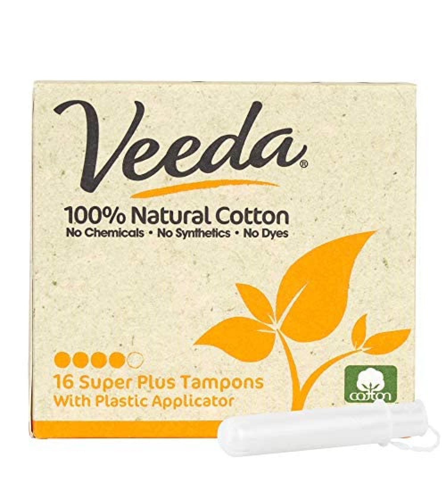 Veeda 100% Natural Cotton Super Plus Tampons - Chlorine & BPA Free - Unscented - 16 Count - Buy Online on GoSupps.com