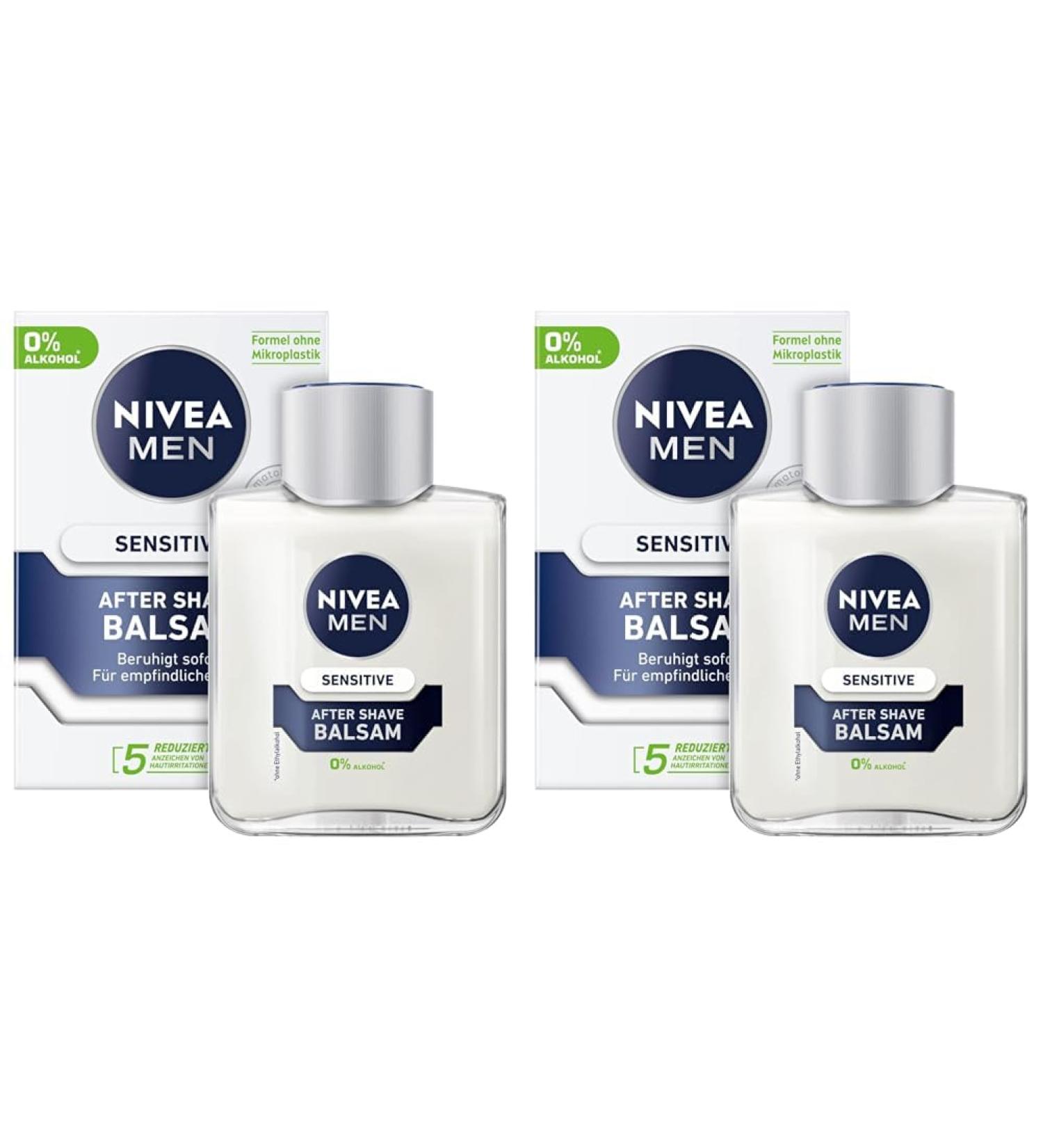 Nivea men sensitive after shave balm (100 ml) calming after shave moisturizing skin care after shaving with chamomile and vitamin E (pack with 2)