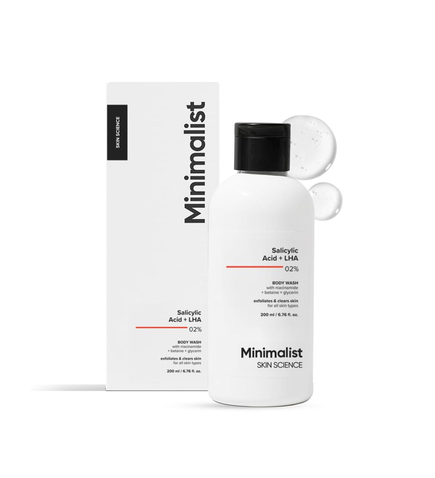 Minimalist 2% Salicylic Acid Body Wash | Acne Exfoliating Shower Gel | Sulphate Dye & Fragrance Free | 6.76 Fl Oz for Smooth Skin - Buy Online on GoSupps.com