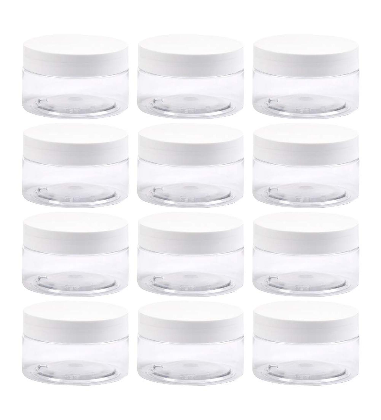 12PCs Clear Mini Plastic Containers - 100ml/80g Empty Small Cans for Creams DIY & Roben Cosmetics - Wide Mouth with Lid - Buy Online on GoSupps.com