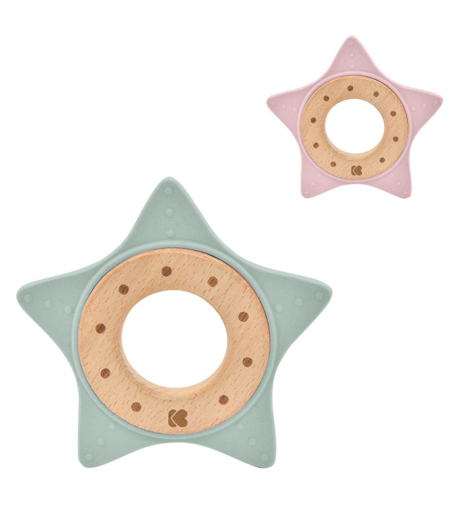 Kikkaboo teething ring Star beech wood silicone teething aid grasping toy from birth color: green