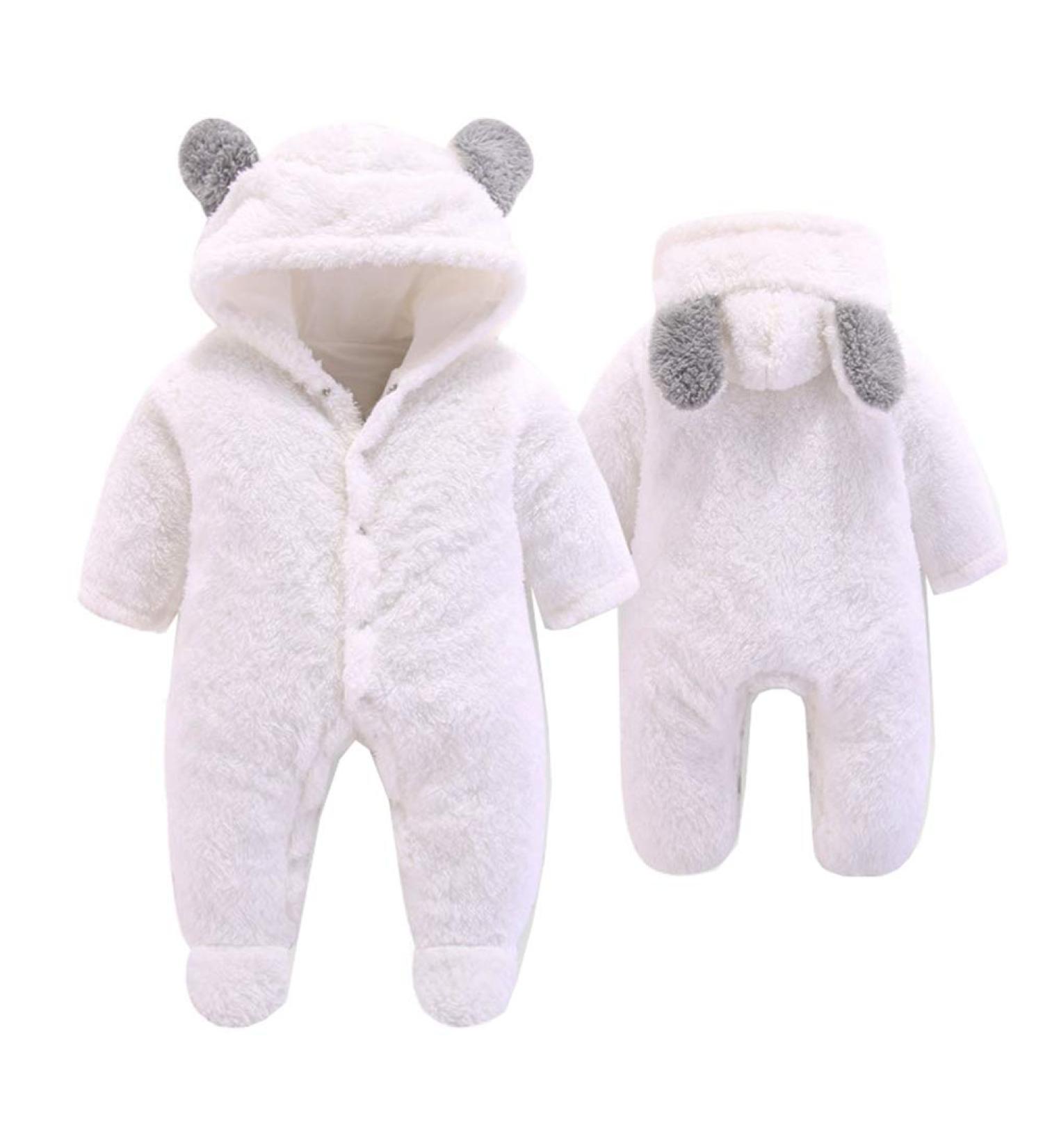 Ceguimos Newborn Baby Hooded Romper Jumpsuit | White Fleece Cartoon Bear | 9-12 Months - Buy Online on GoSupps.com