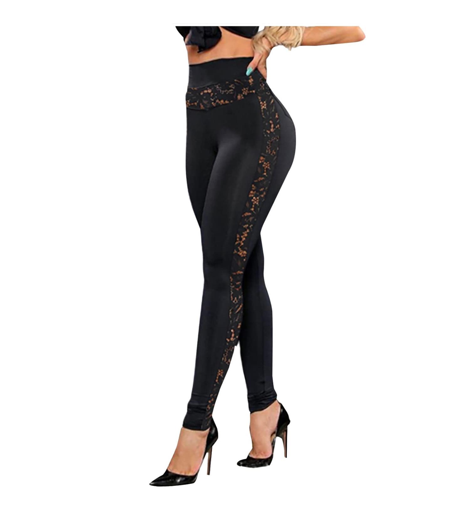 BFAFEN High Waisted Workout Leggings with Pockets for Women | Butt Lifting Yoga Pants | Mesh Lace Patchwork | Black, Large - Buy Online on GoSupps.com