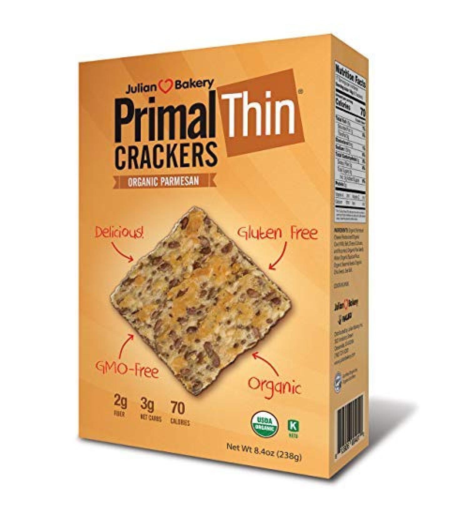 Julian Bakery Primal Thin Crackers - Organic Parmesan 8.4 oz | Healthy Snack - Buy Online on GoSupps.com