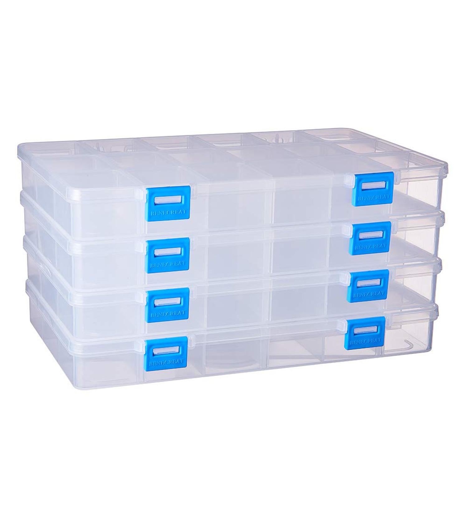 Benecreat 4 Pack Large Transparent Plastic Storage Box with Adjustable Dividers - 18 Grids for Jewelry Beads, Tools, and Craft Accessories - 9.4x5.7x1.18 Inch - Buy Online on GoSupps.com