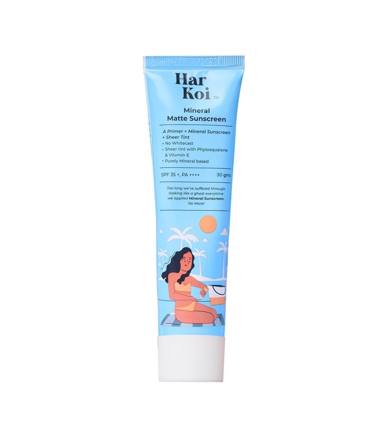 Harkoi Mineral Tinted Matte Sunscreen - Shade 2| SPF 35+| PA++++| Matte finish| Water Resistant| Minimal Whitecast| 20% Zinc oxide| For Indian skin tones| Non-sticky | Everyday use| 30g - Buy Online on GoSupps.com