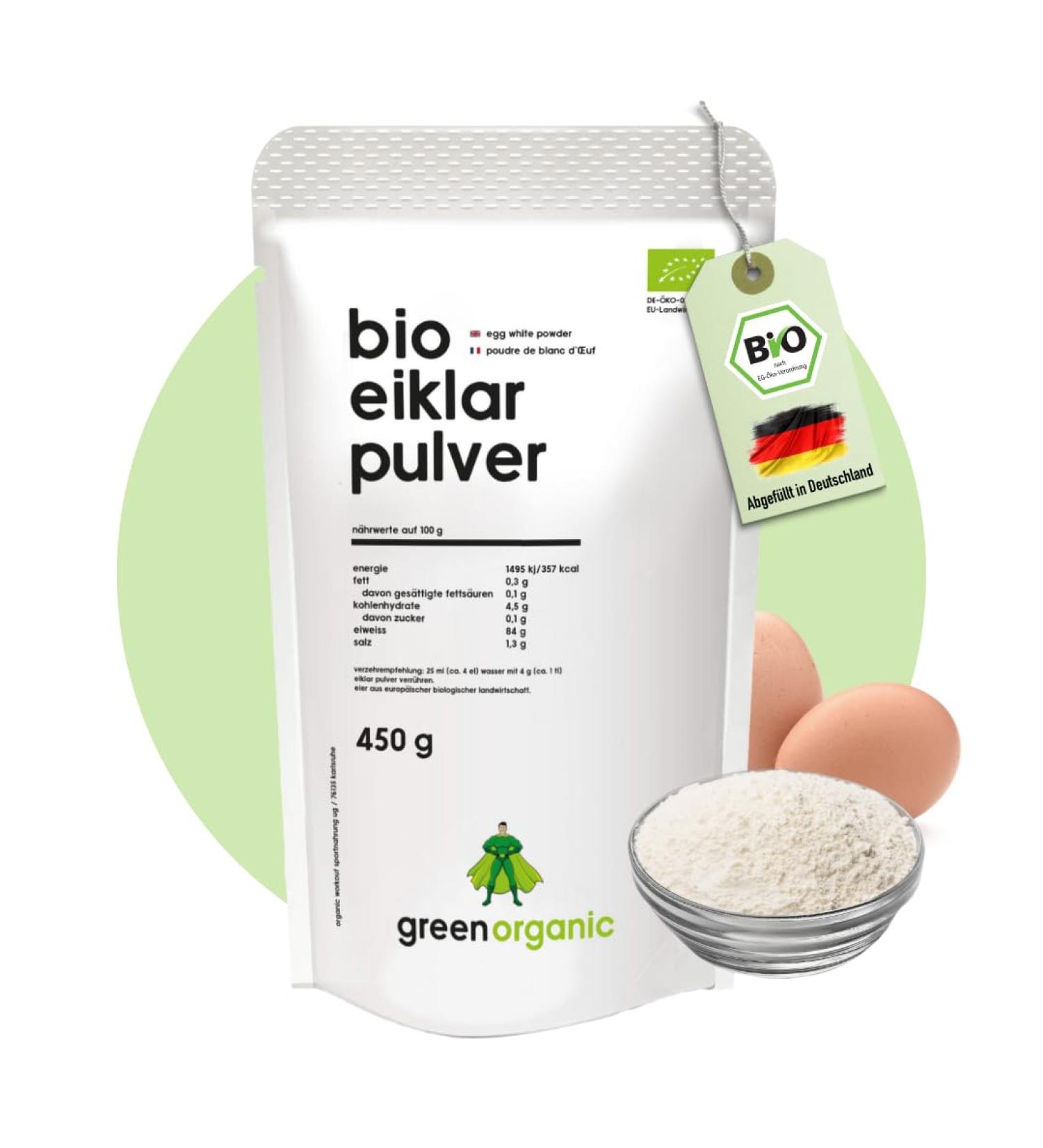 Organic Workout Organic egg white powder pure egg white protein from organic eggs for cooking baking and shakes pasteurized spray dried 450g GreenOrganic Eiklar 400 g - Buy Online on GoSupps.com