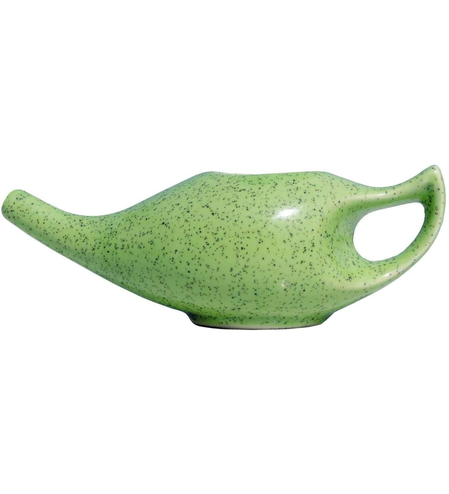 HEALTHANDWEALTH Ceramic Neti Pot for Nasal Cleansing | 10 sachet Neti Salt | Durable 225 ml Capacity | Green - Buy Online on GoSupps.com