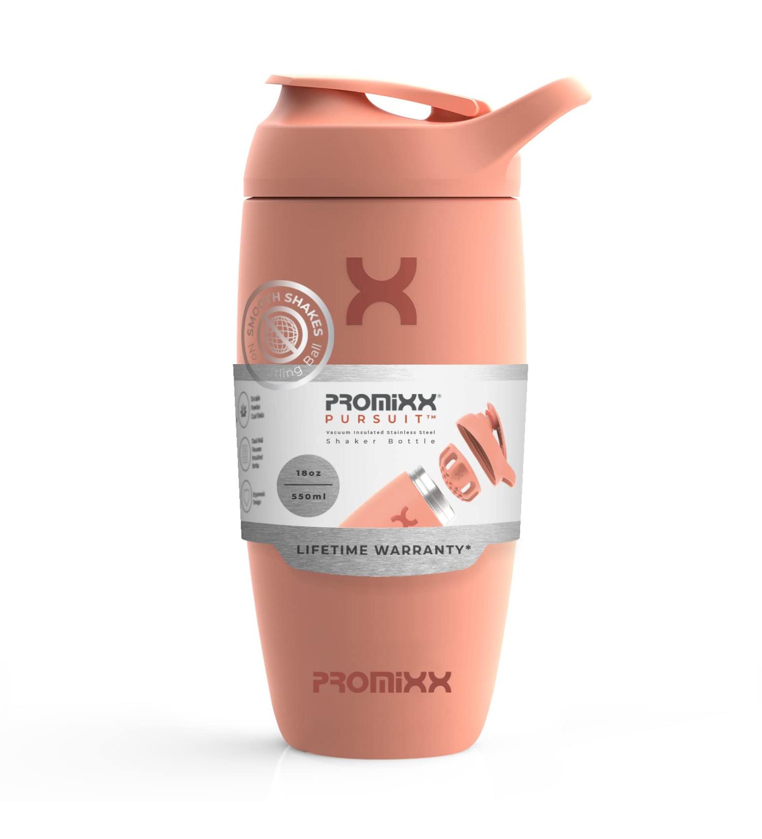 Promixx Pursuit Insulated Stainless Steel Shaker Bottle and Blender Cup - 18oz Coral - Buy Online on GoSupps.com