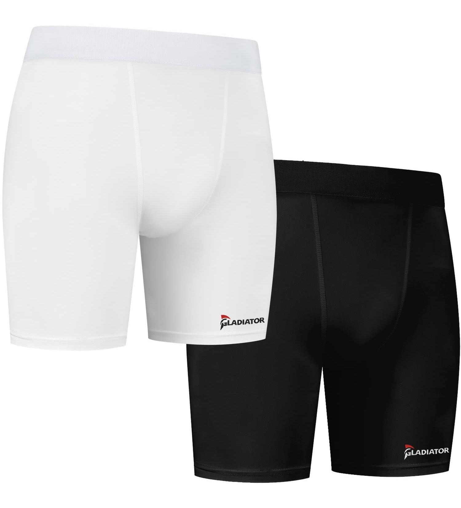 Gladiator Sports Compression Shorts for Men - Black & White | M Size - Best Performance & Comfort - Buy Online on GoSupps.com