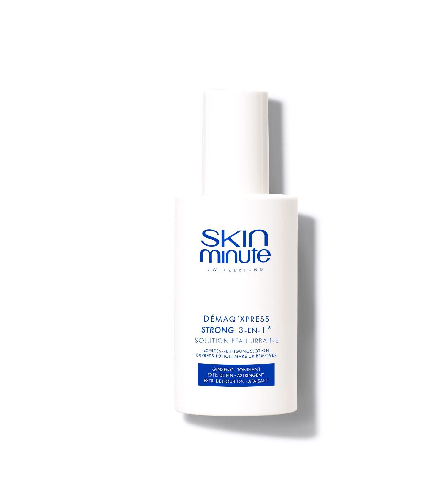 SKIN MINUTE • DEMAQ 'XPRESS 3 IN 1 STRONG • Cleanses, tones and smoothes for complete make-up removal - 250ml