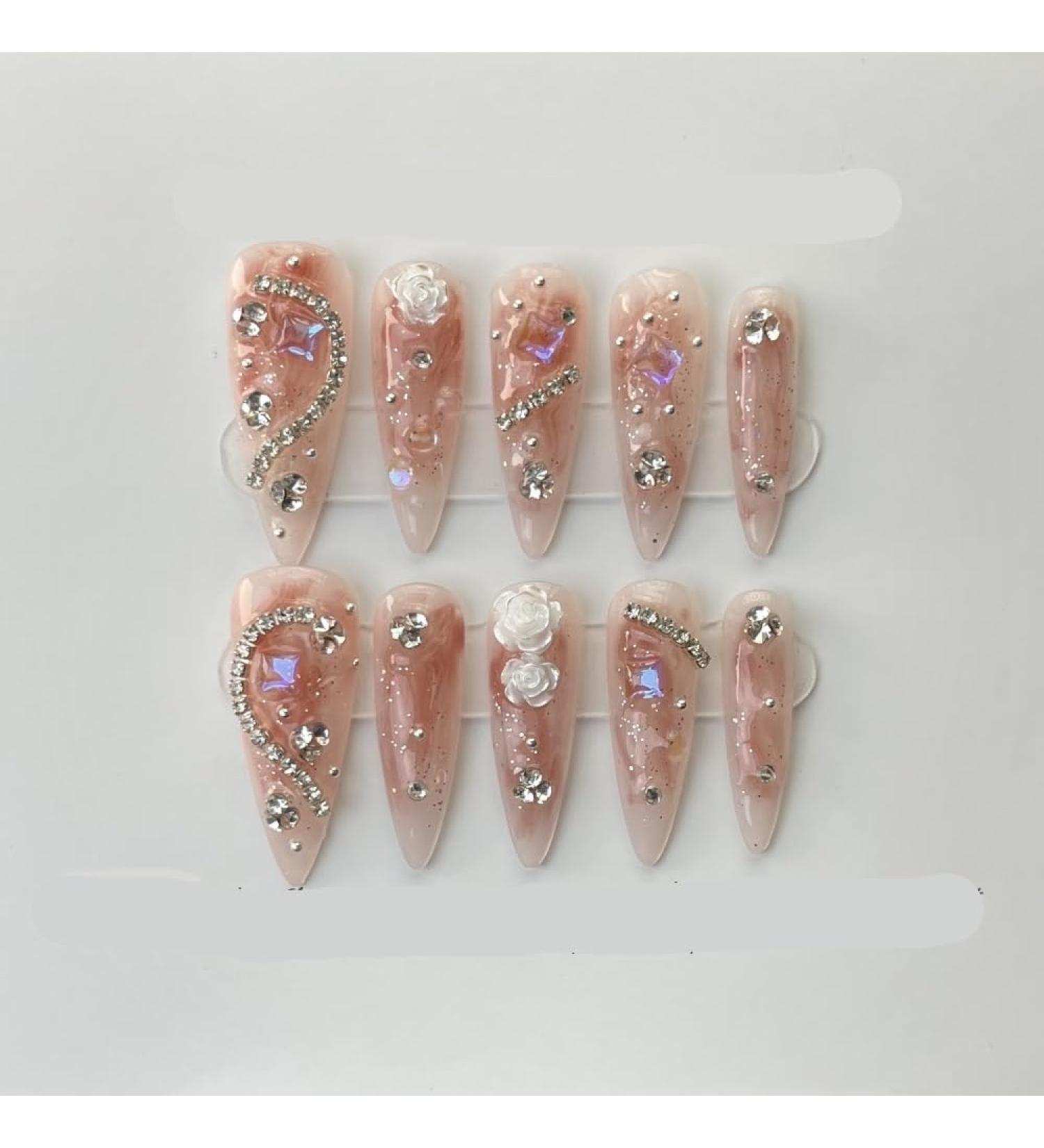 10 Piece Set of Handmade Wearable Nails Fake Nails Ballet Dance Long Press Nail Art Patches(Color:4 Size:M) - Buy Online on GoSupps.com
