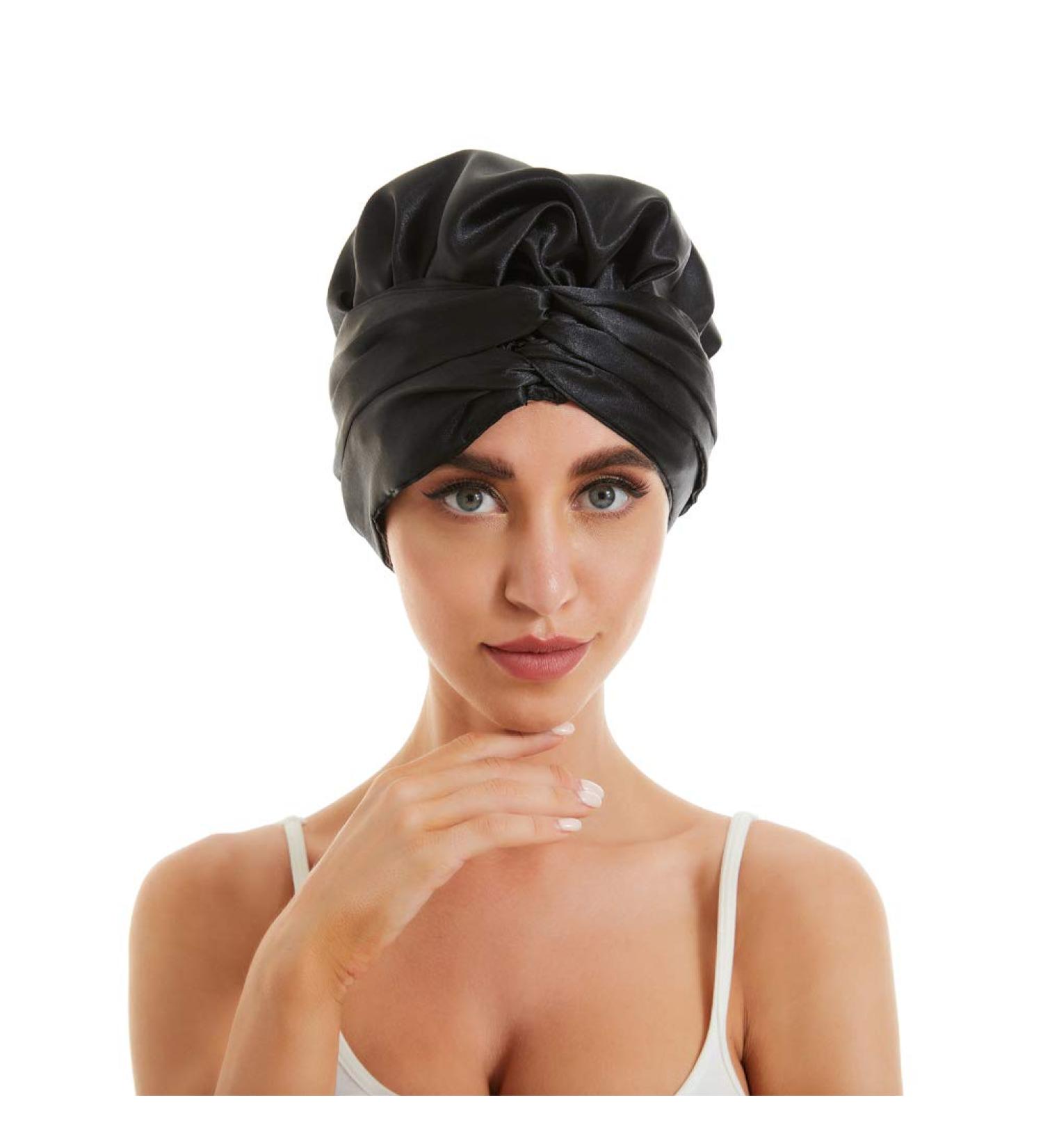 Reversible Satin Hair Bonnet Cap for Women | Double Layer Head Wrap for Long Curly Hair/Braids - Black - Buy Online on GoSupps.com