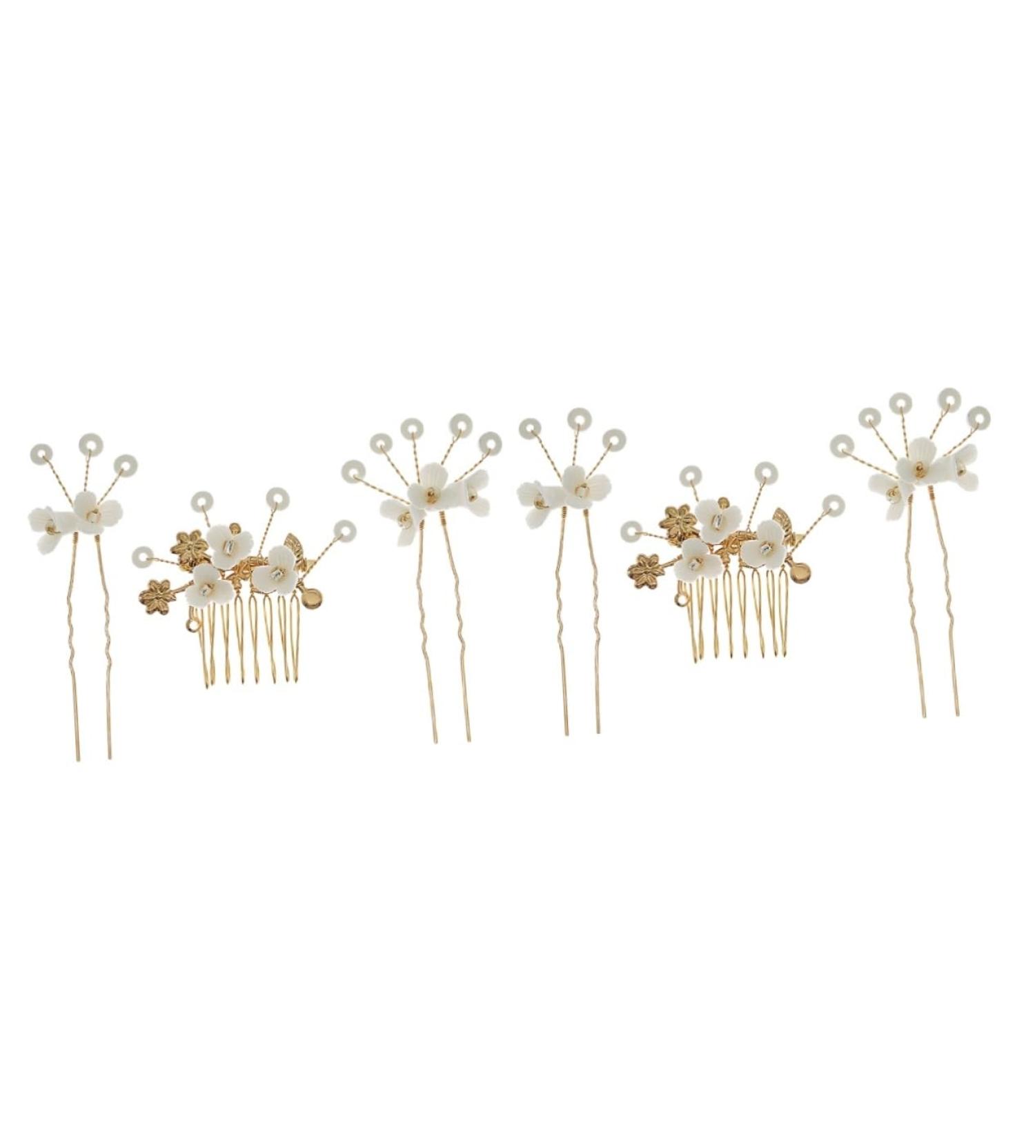 Healeved 2 Sets Bridal Hairpin Rhinestone Hair Clips Rhinestone Headpiece Flower Headpiece Bride Hair Comb Bride Hair Side Comb Hair Pin Hair Comb for Bride Women's Hair Stick Pearl Alloy - Buy Online on GoSupps.com