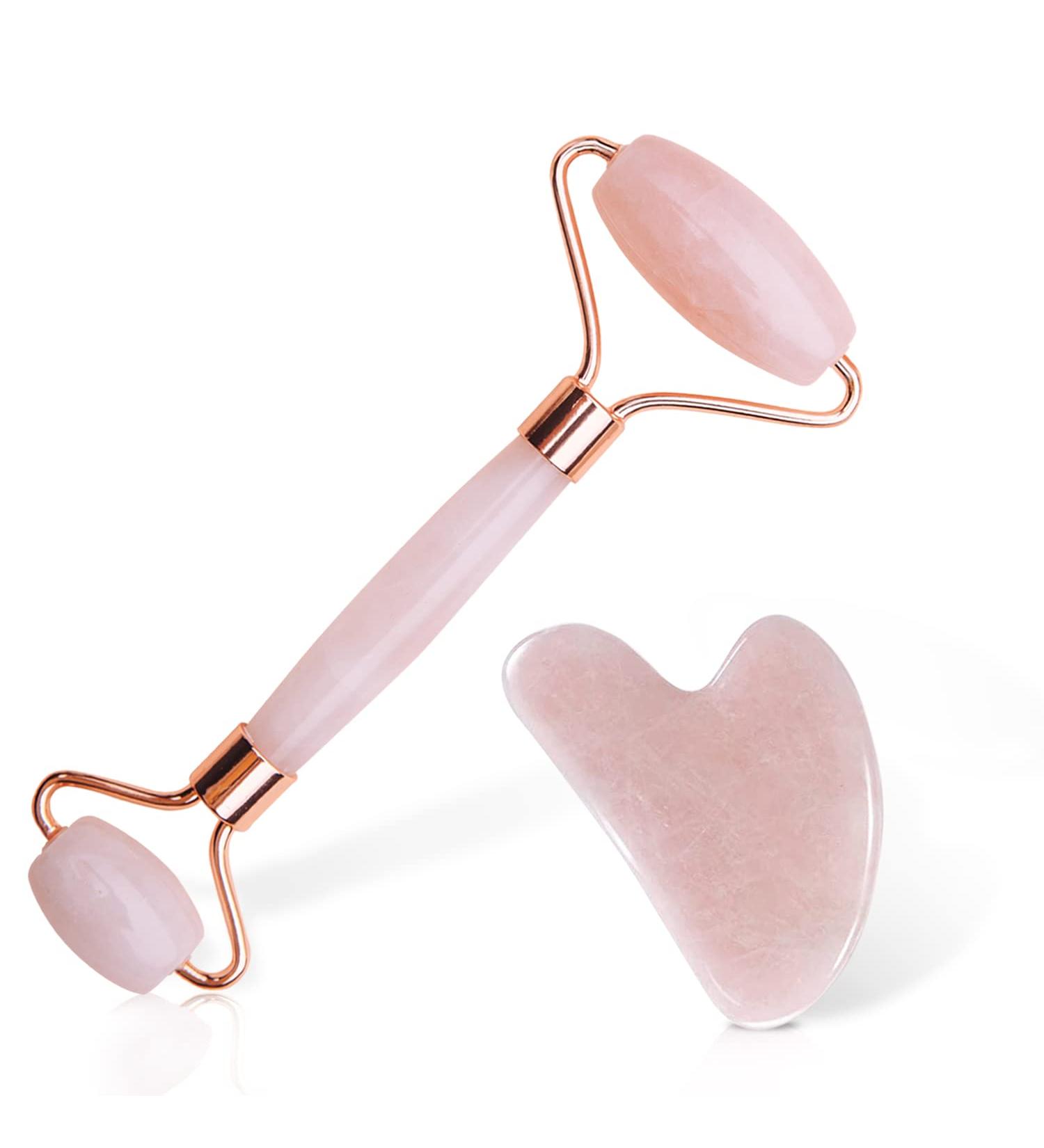 Gua Sha Facial Tools Set - Rose Quartz & Jade Stone Face Roller for Anti-Aging Wrinkle Relief & Eye Puffiness Shop Natural Beauty Skin Care Online - Buy Online on GoSupps.com