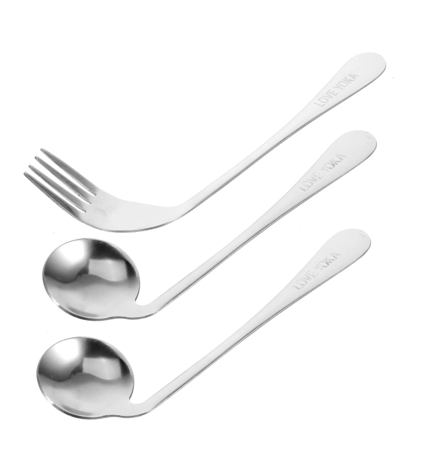 Buy Lurrose Left-Handed Cutlery Set - Angled Spoon & Fork for Easy Feeding - Stainless Steel 17x4.5cm | Ideal for Patients - Buy Online on GoSupps.com