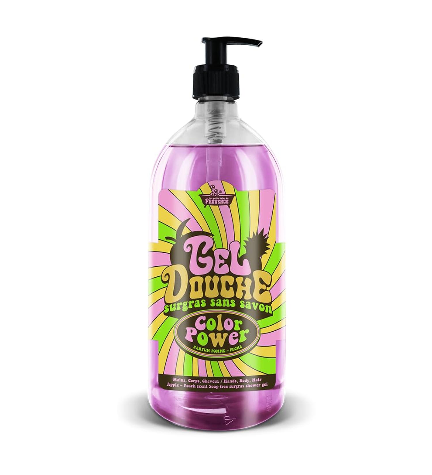 LES PETITS BAINS DE Provence Color Power Les Petits Bains de Provence Soap Free Shower Gel - 1L Apple Peach Fragrance Limited Series Soap Free pH Neutral Enriched with Vegetable Glycerine Recyclable Packaging