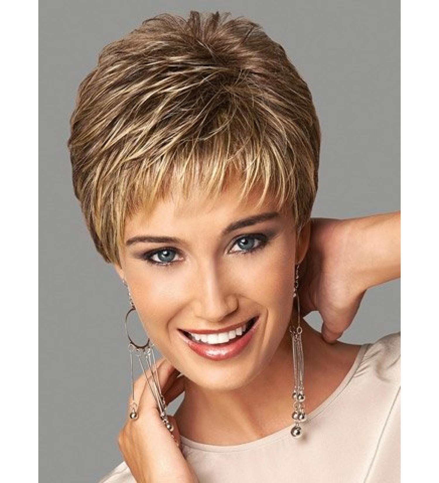 SEVENCOLORS Short Dark Brown Mixed Blonde Highlight Pixie Cut Wig with Bangs - Synthetic Layered Natural Hair Replacement for Women - Buy Online on GoSupps.com
