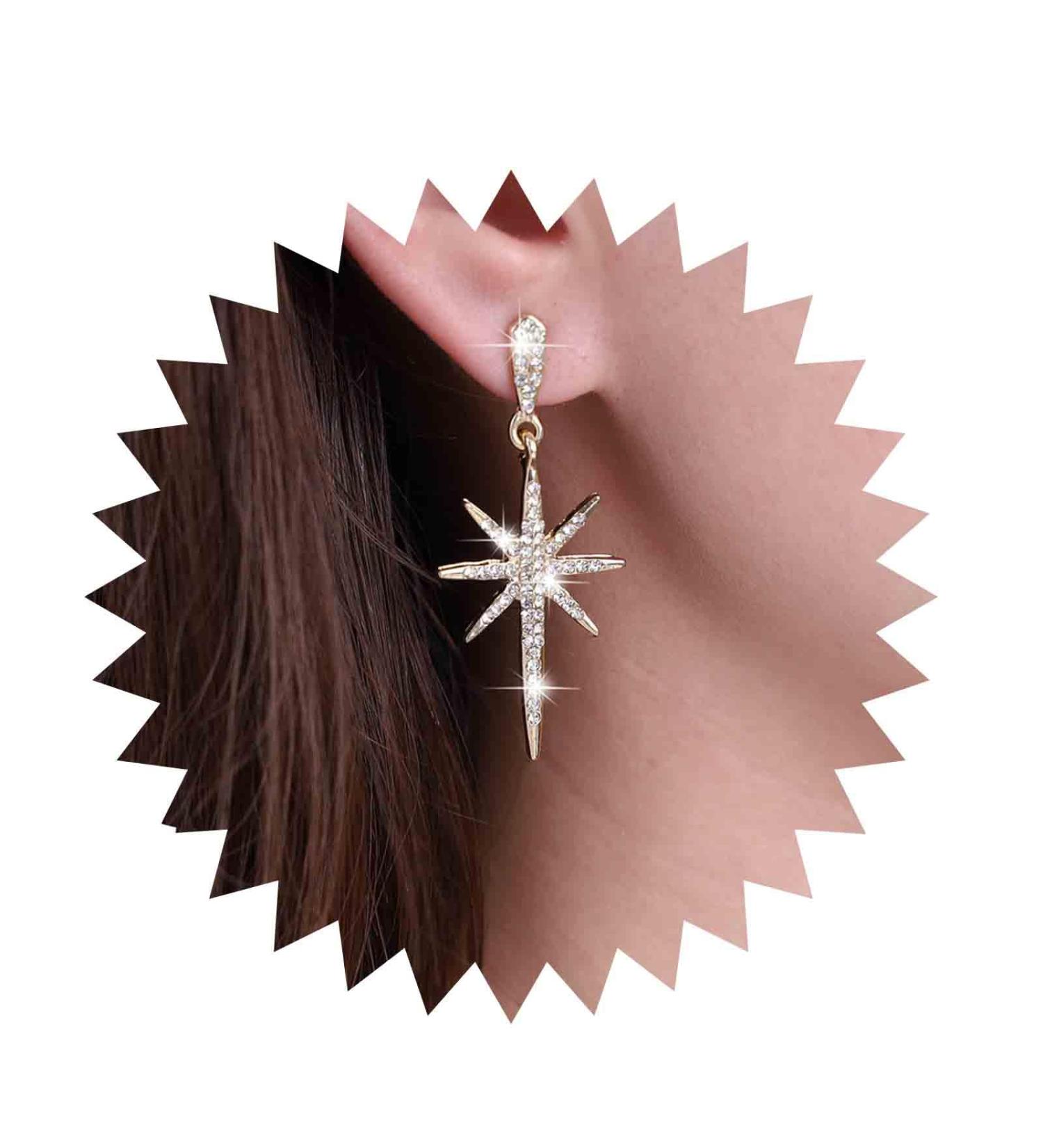 Shop Vintage Crystal Northstar Dangle Earrings | Rhinestone Gold Star Drop Jewelry for Women - Buy Online on GoSupps.com