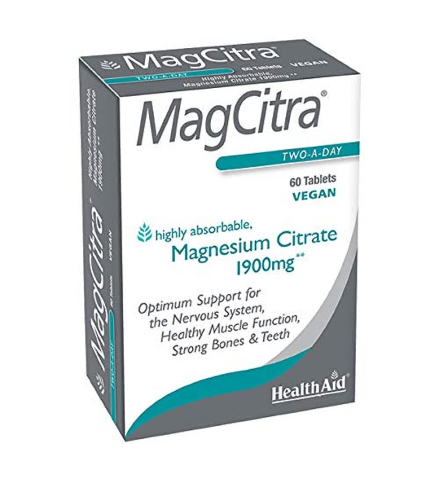 HealthAid Magcitra 60 Tablets - Natural Magnesium Citrate Supplement - Buy Online on GoSupps.com