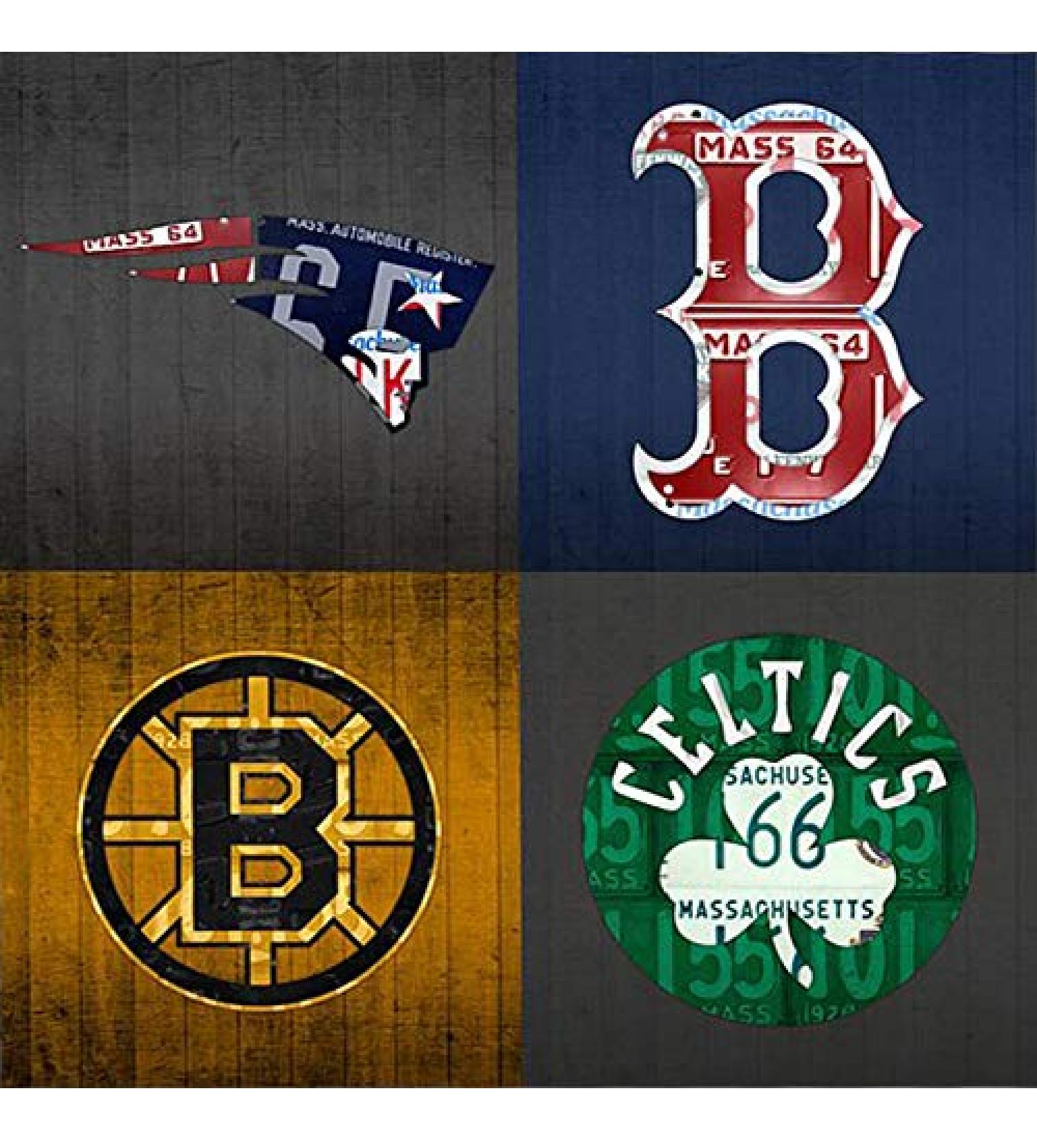 Massachusetts Sports Fan Vintage License Plate Art Tin Sign 12x12 Inches - Patriots Red Sox Bruins Celtics Retro Wall Decor - Buy Online on GoSupps.com