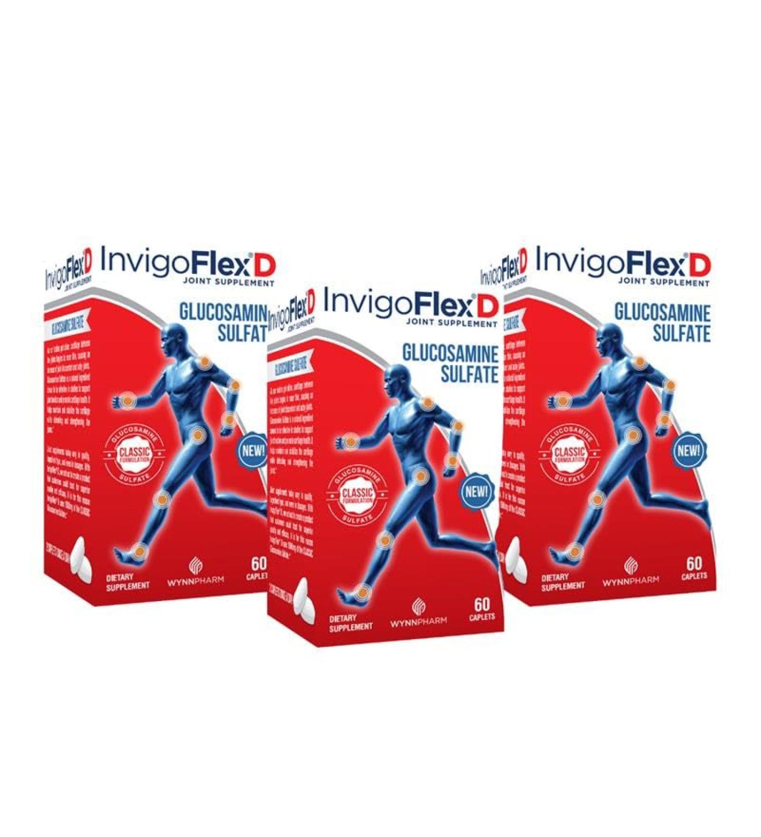 INVIGOFLEX D - 1500mg of Glucosamine Sulfate (Classic Formulation) - Premium Joint Supplement for Knees Hands Back & Hip Support D: Glucosamine Sulfate Caplets - 60 Ct (Pack of 3) 60 Count (Pack of 3) - Buy Online on GoSupps.com