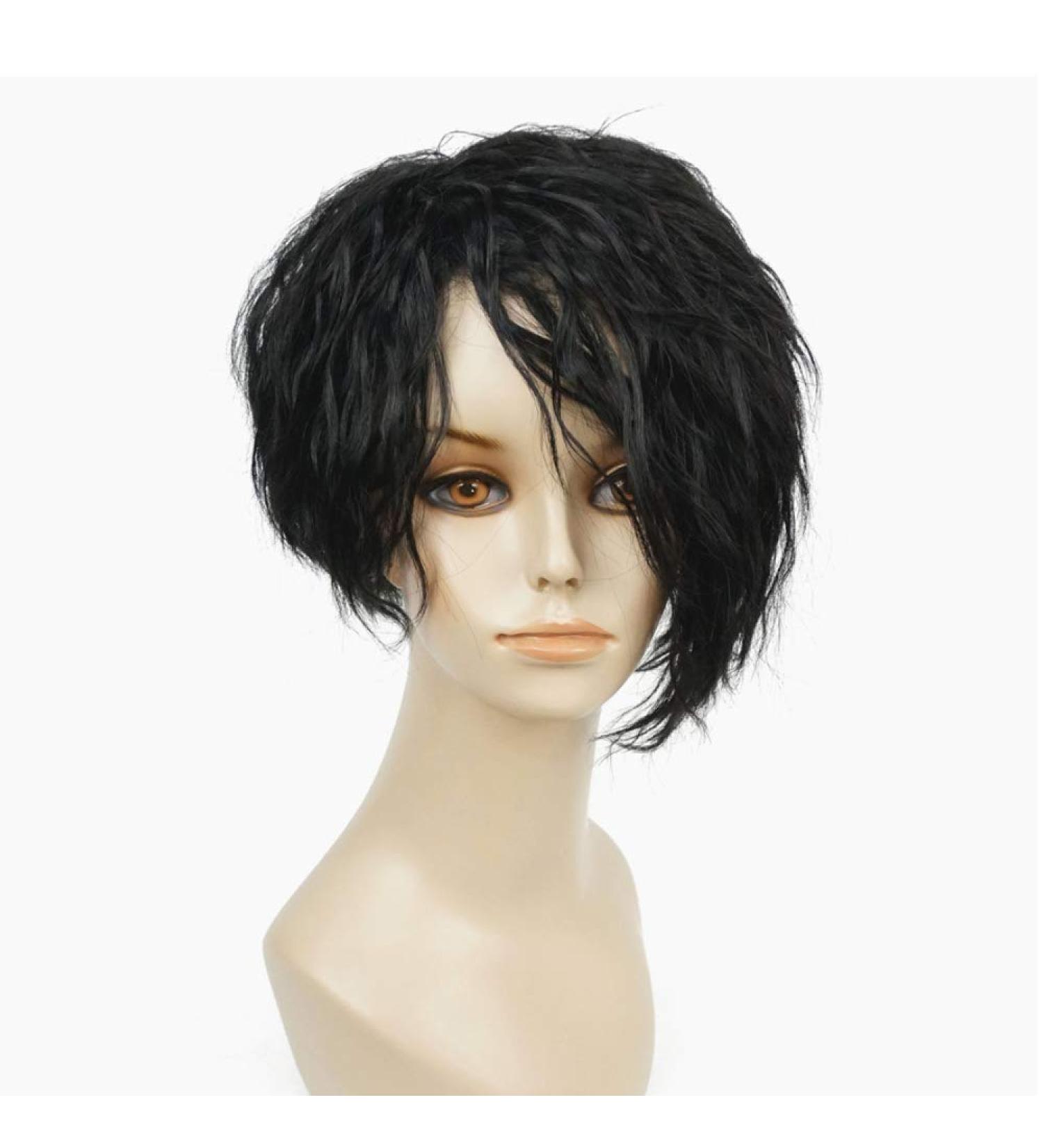 Buy SHIYID African American Wigs Asymmetric Oblique Bangs Black Short Curly Synthetic Full Wig for Natural Look Fast International Shipping - Buy Online on GoSupps.com