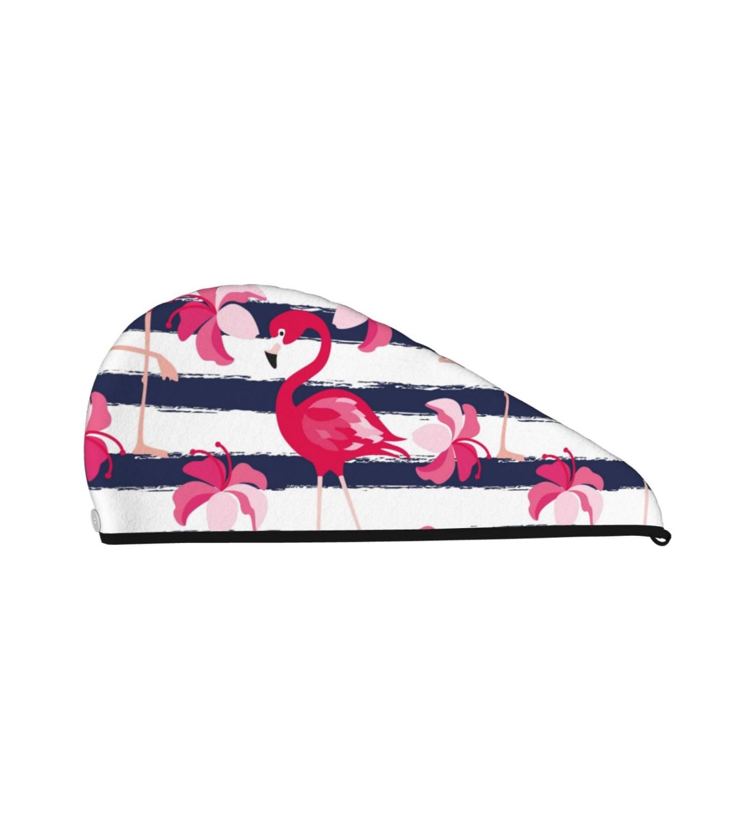 Super Absorbent Dark Blue & Pink Flamingos Microfiber Hair Towel Wrap for Long Curly Hair | Quick Dry Coral Velvet for Women - Buy Online on GoSupps.com